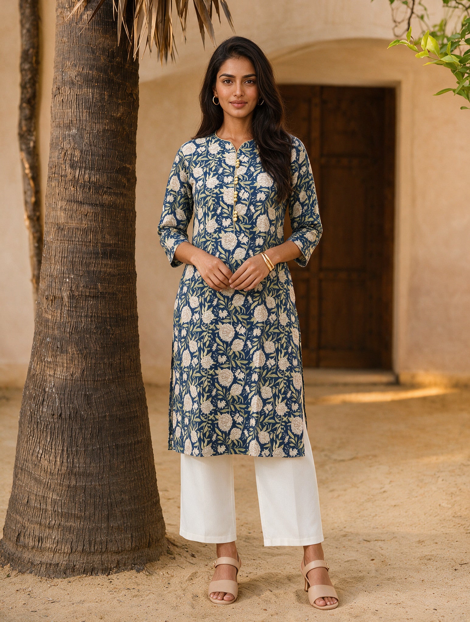 Cotton Printed Straight Knee Length Kurta