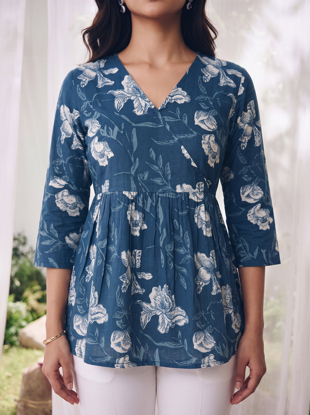Buy Cotton Printed Peplum Short Length Short Kurta-Blue