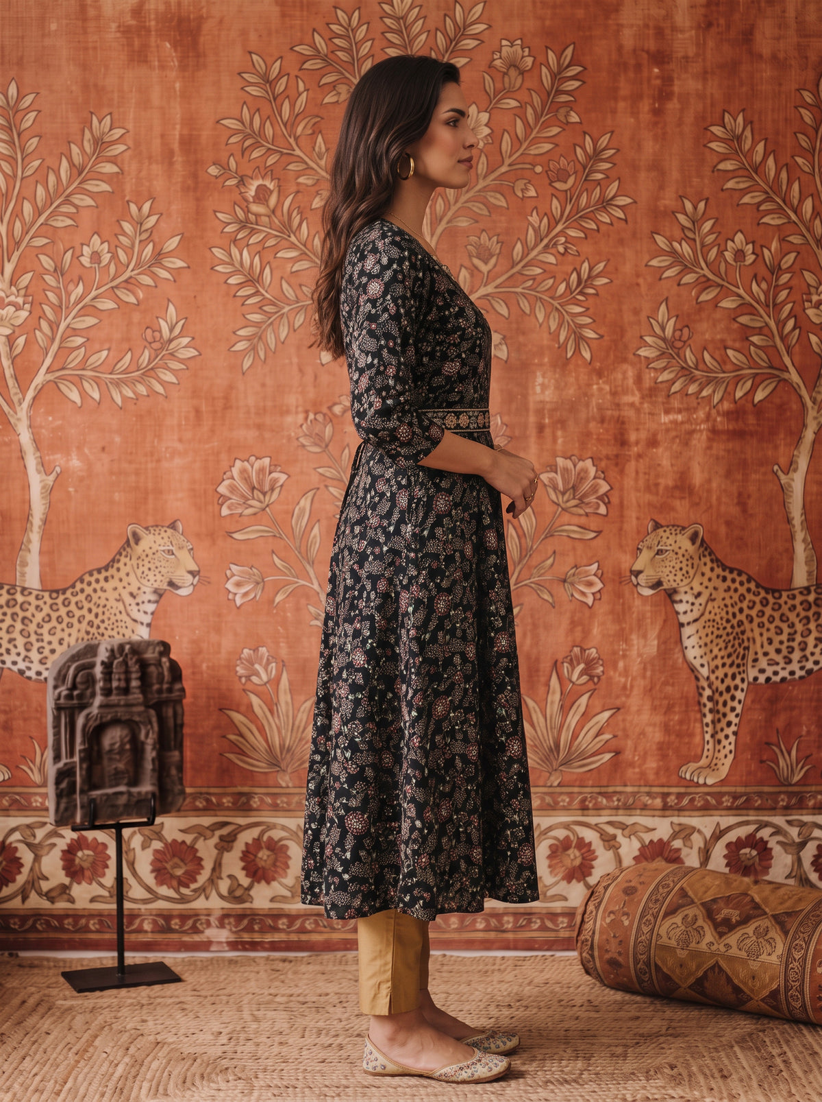Rayon Embroidered Flared Calf Length Kurta