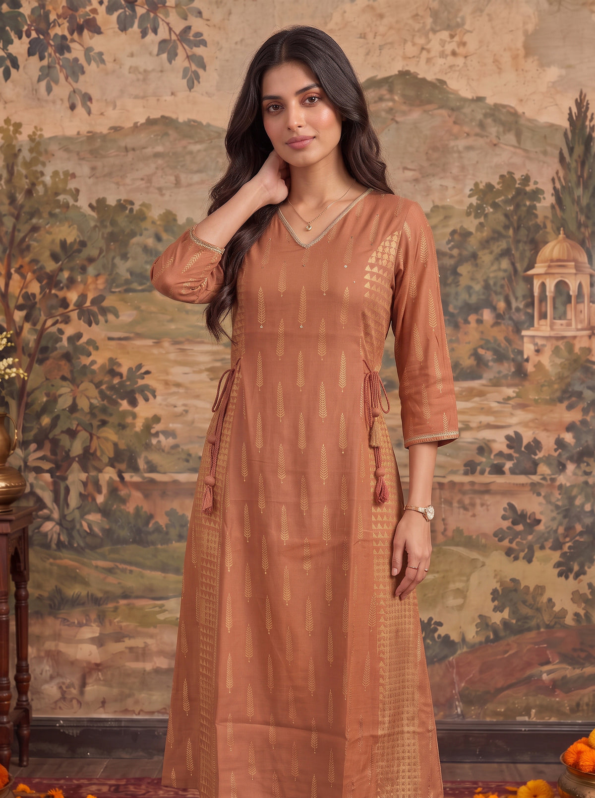 Rayon Printed A-Line Calf Length Kurta