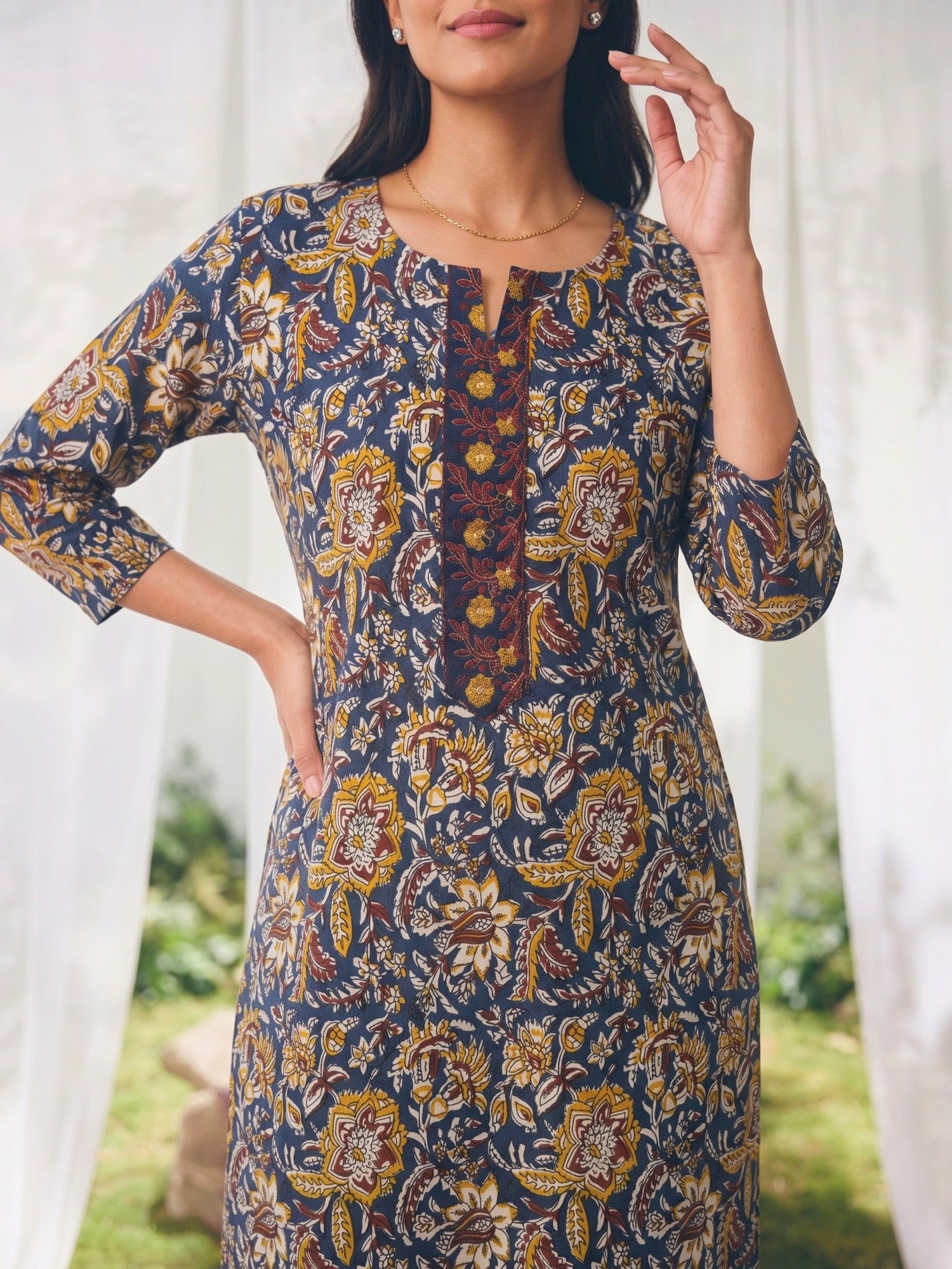 Buy Rayon Embroidered Straight Knee Length Kurta-Blue
