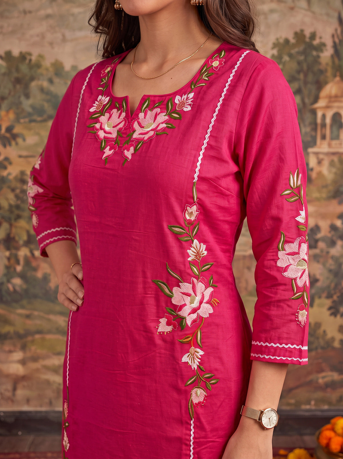 Viscose Embroidered Straight Calf Length Kurta
