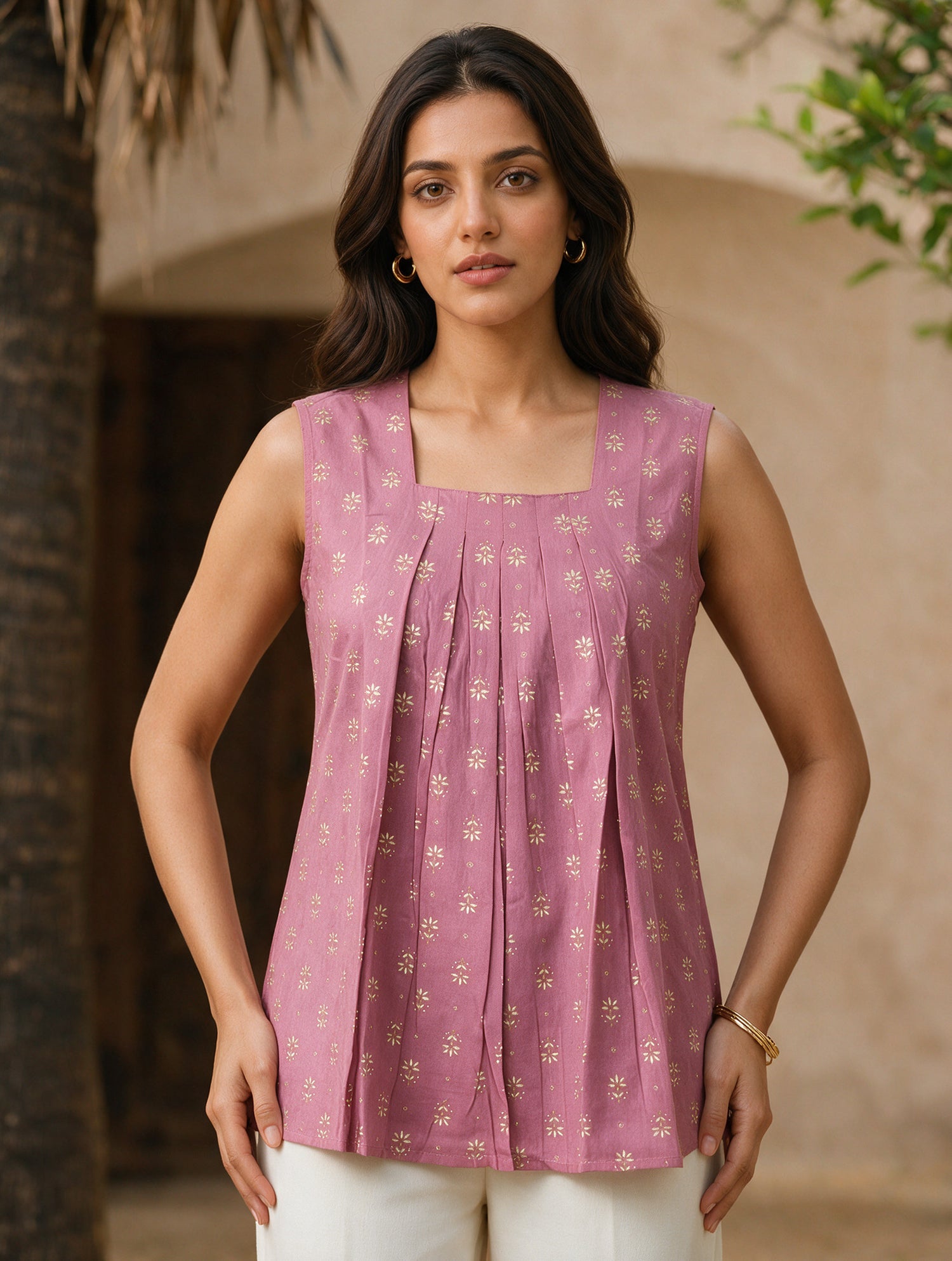 Buy Rayon Printed A-Line Short Length Short Kurta-Mauve
