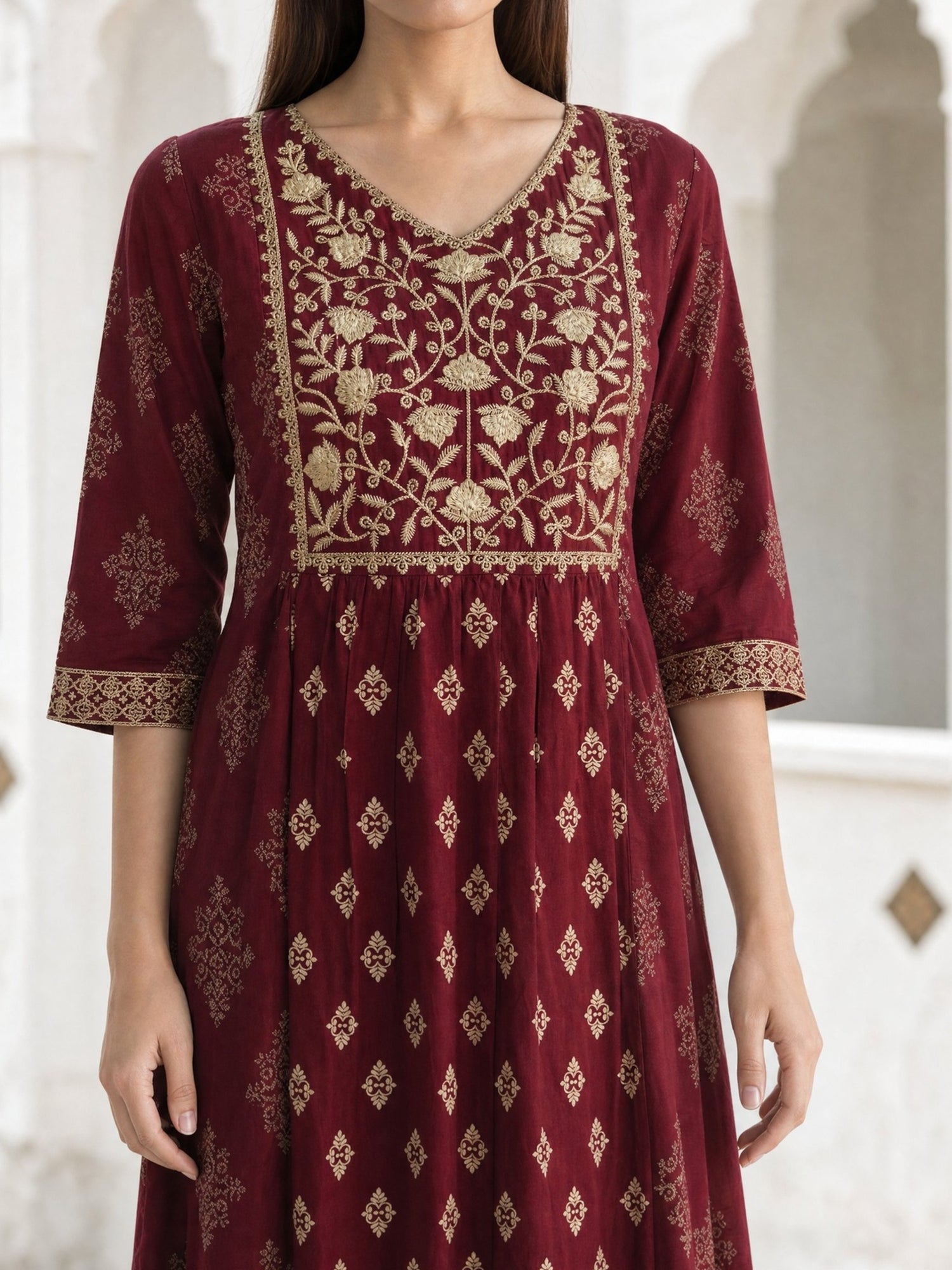 Rayon Embroidered Flared Calf Length Kurta