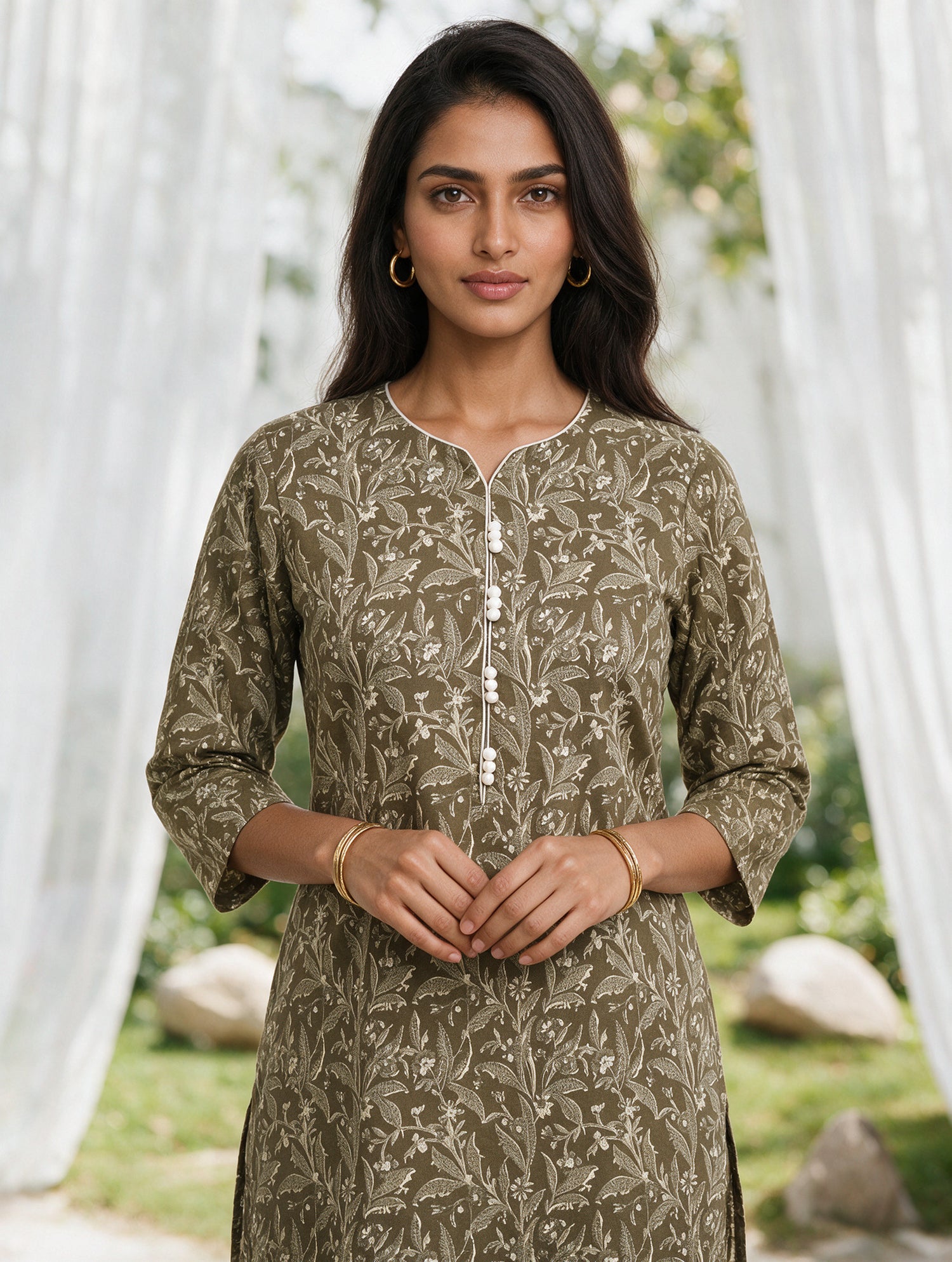 Buy Cotton Printed Straight Knee Length Kurta-Green
