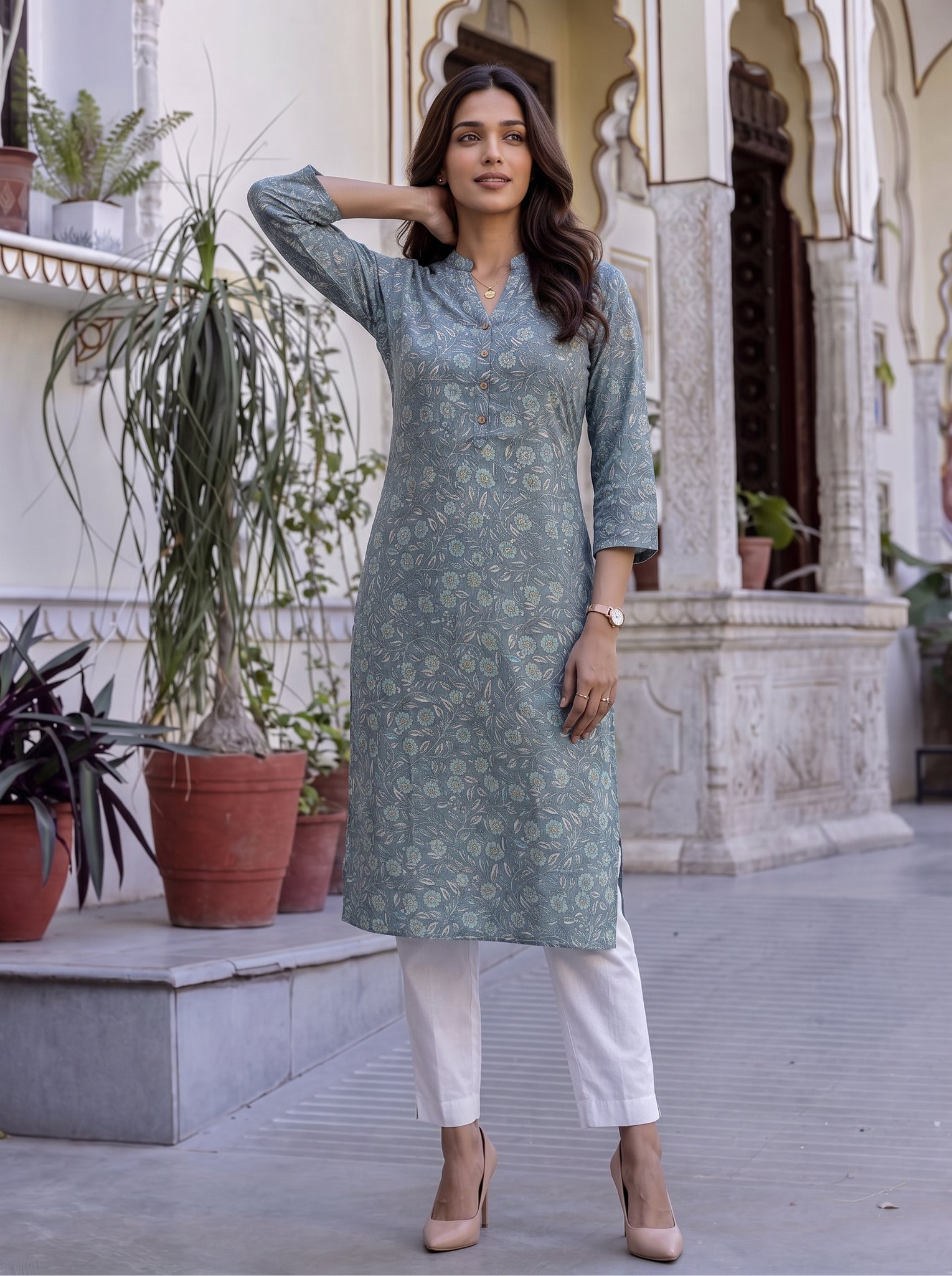 Viscose Printed Straight Knee Length Kurta