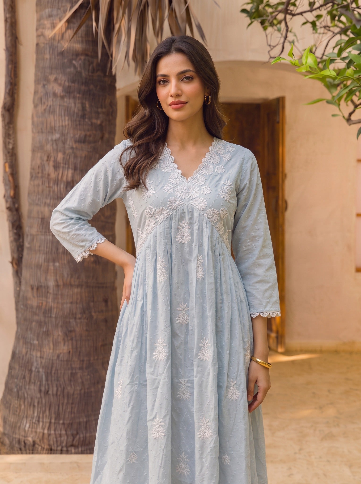 Cotton Embroidered Straight Calf Length Kurta With Pant