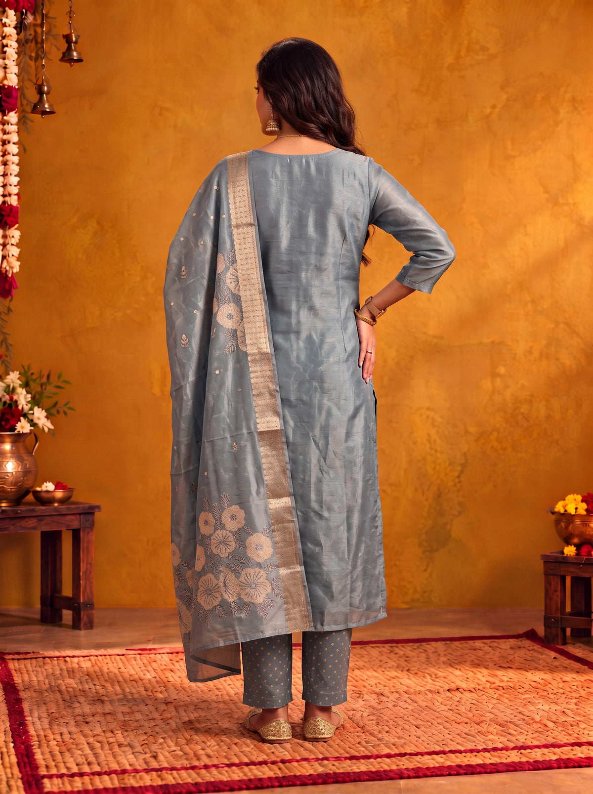 Buy Viscose Embroidered Straight Calf Length Kurta With Pant and Dupatta-Sea Green
