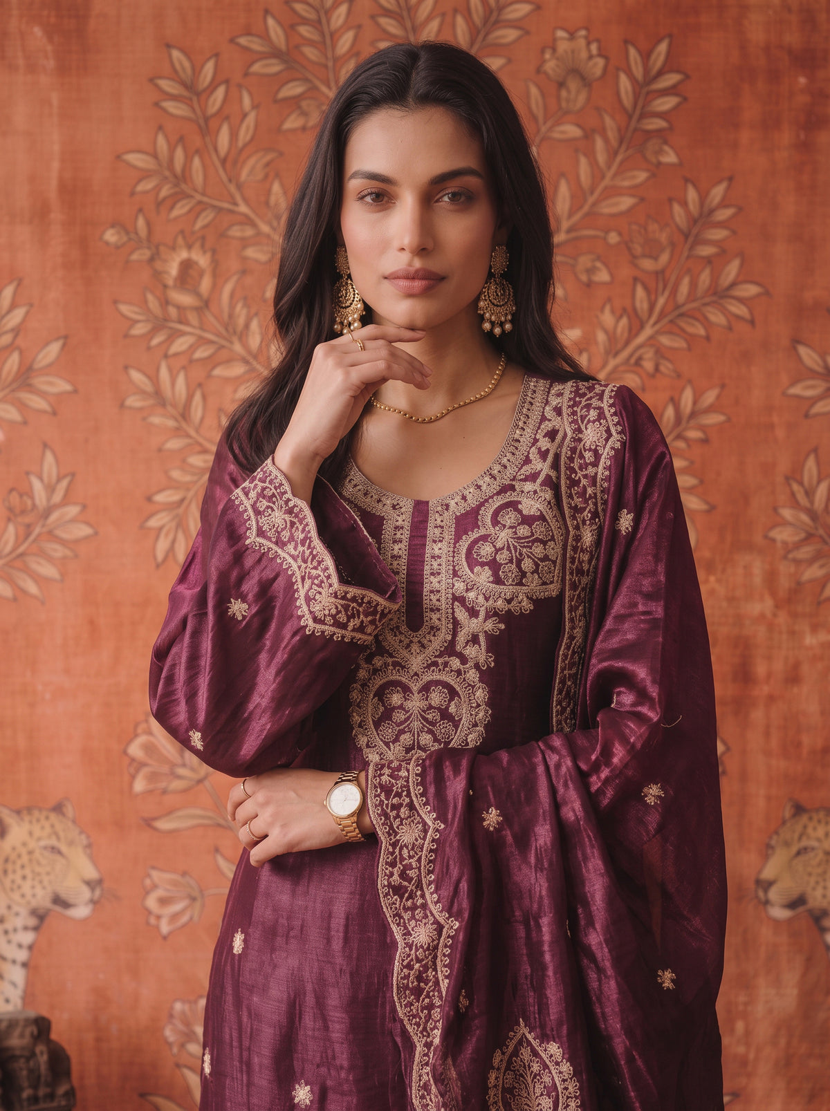 Viscose Embroidered Straight Knee Length Kurta With Pant and Dupatta