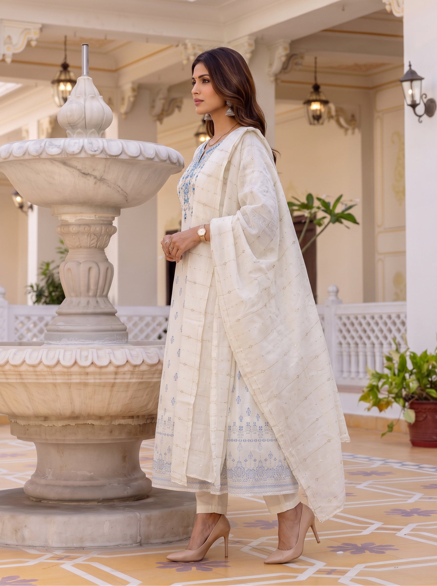Viscose Embroidered Flared Calf Length Kurta With Pant