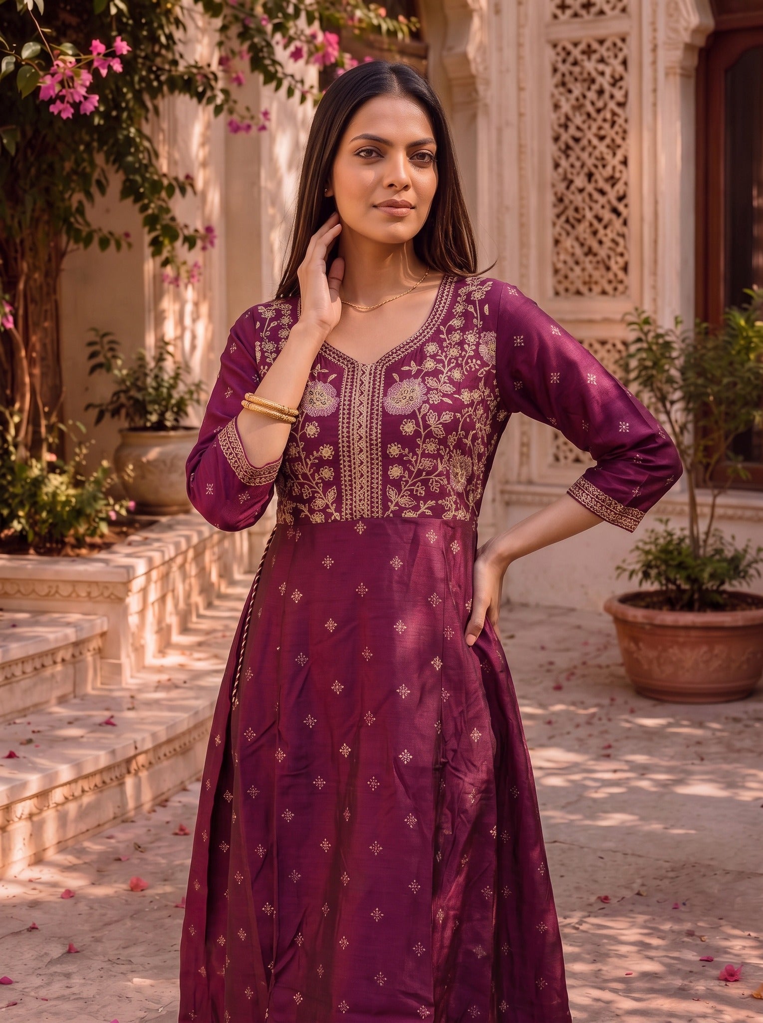 Rayon Embroidered Straight Calf Length Kurta