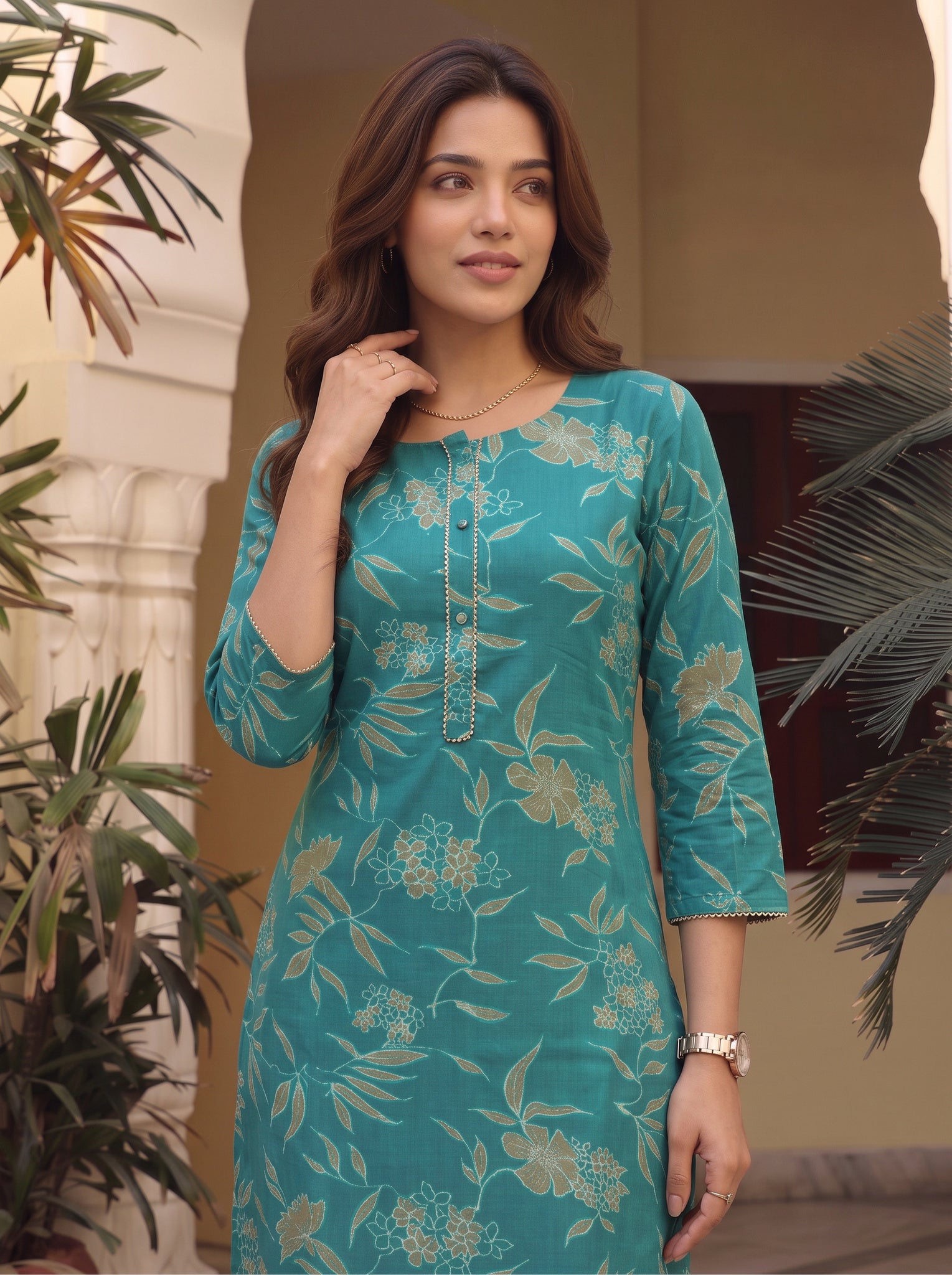 Viscose Printed A-Line Calf Length Kurta With Pant