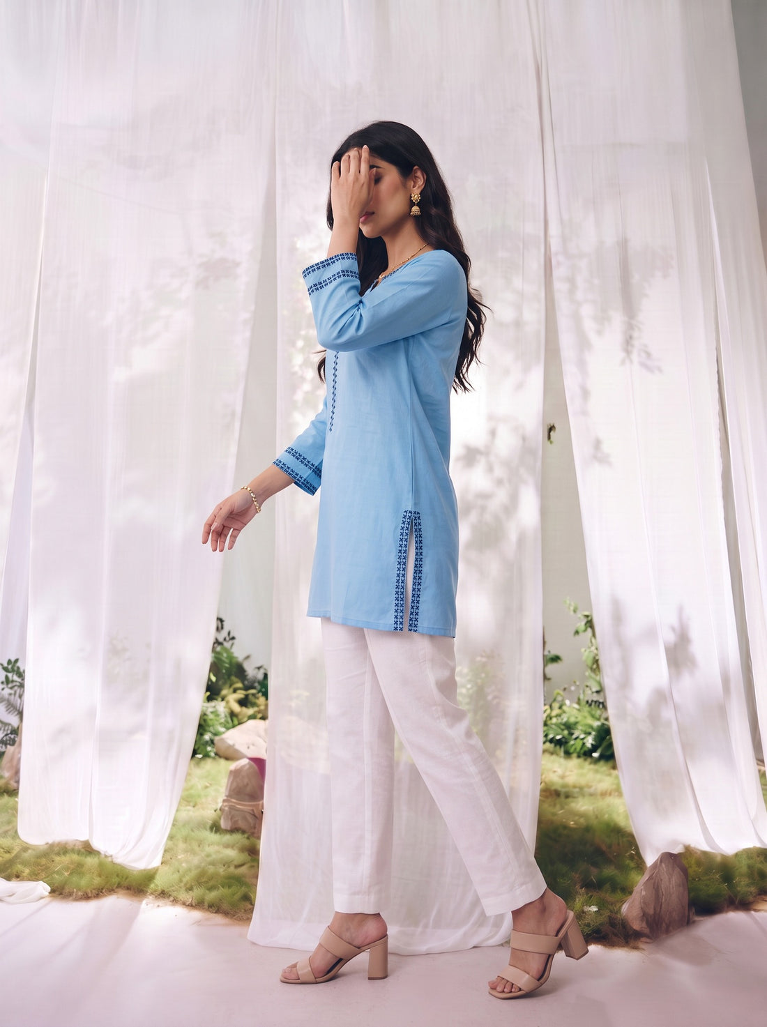 Buy Rayon Embroidered Straight Short Length Short Kurta-Teal