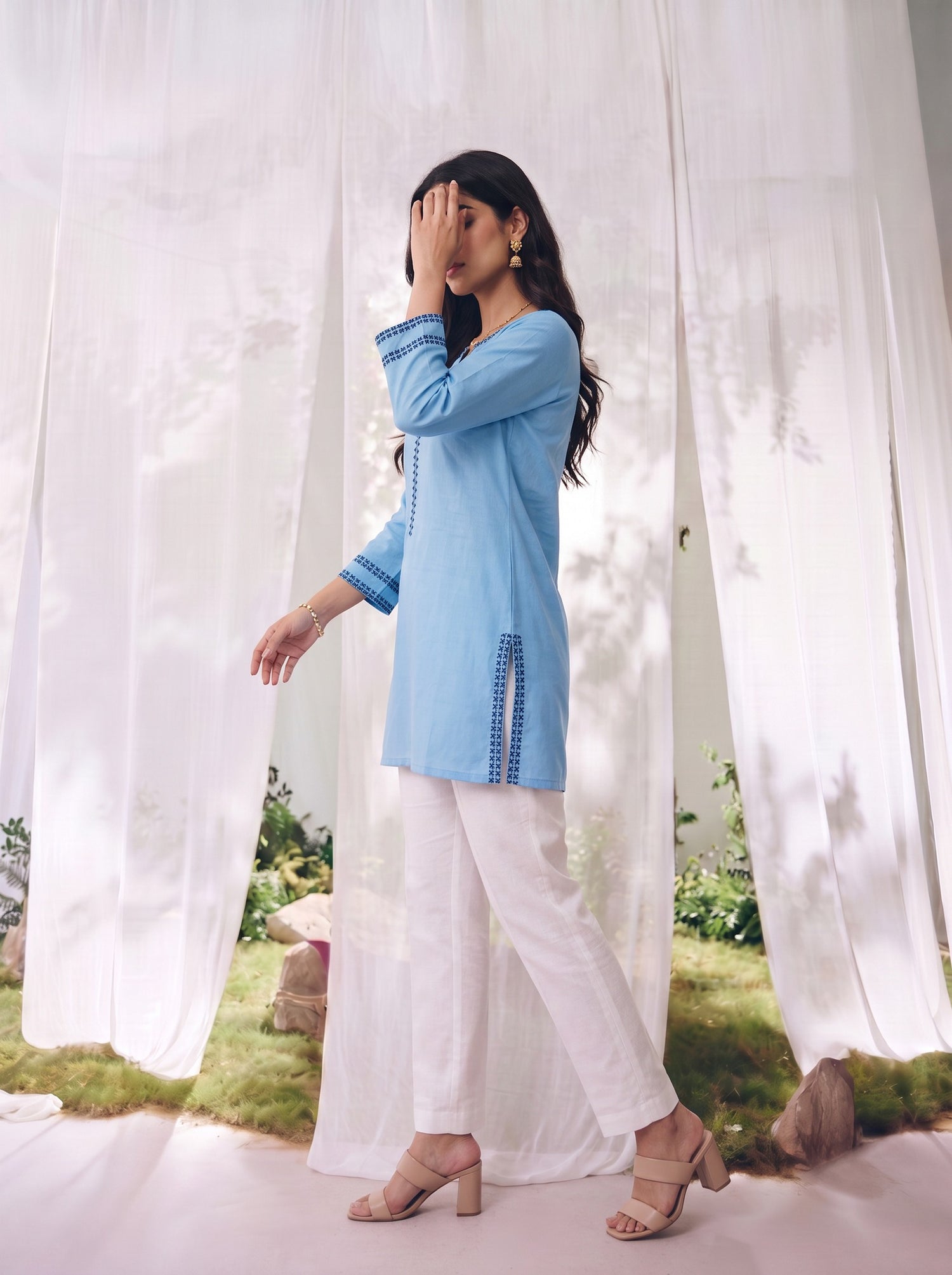 Buy Rayon Embroidered Straight Short Length Short Kurta-Teal