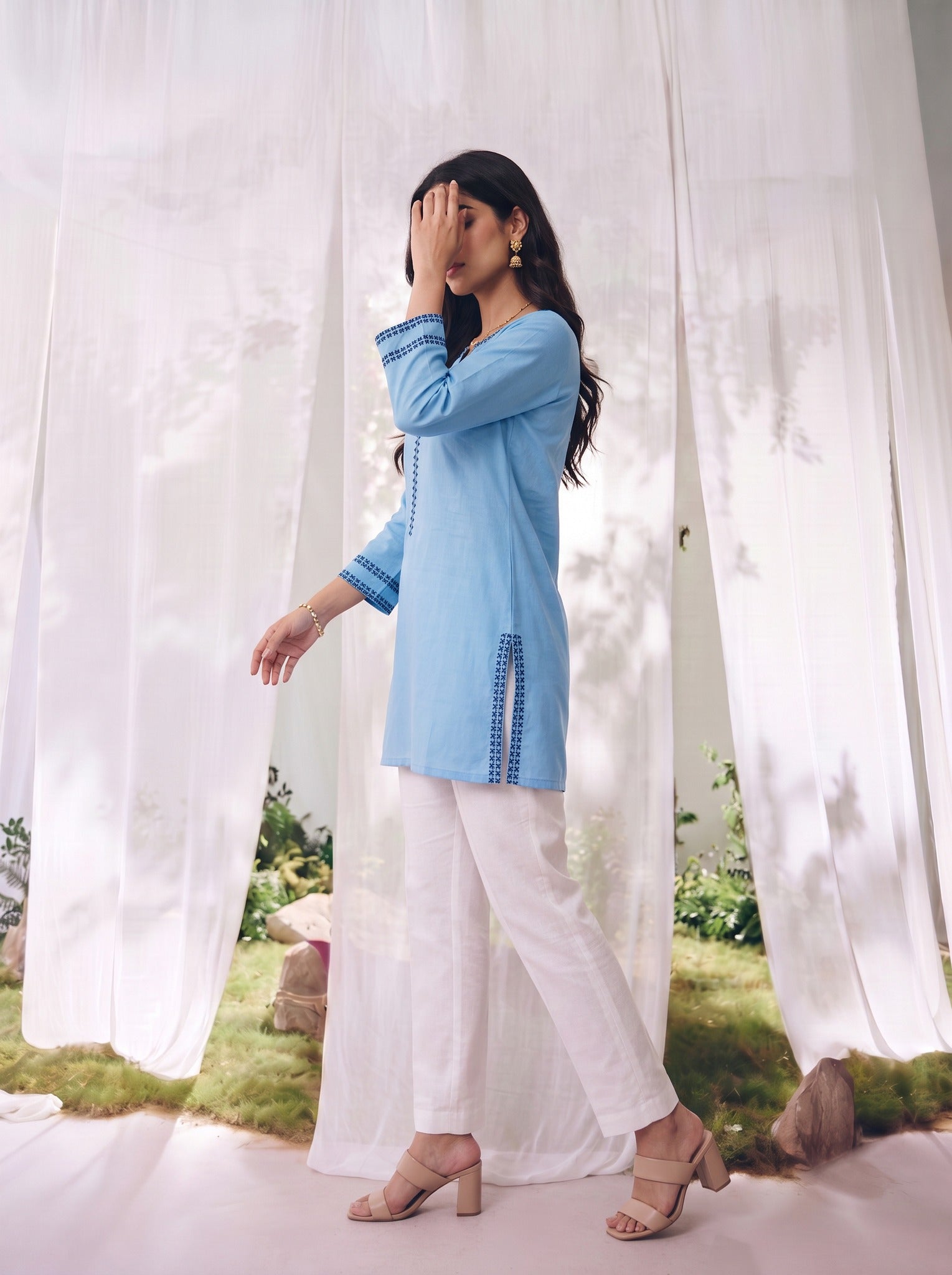 Rayon Embroidered Straight Short Length Short Kurta