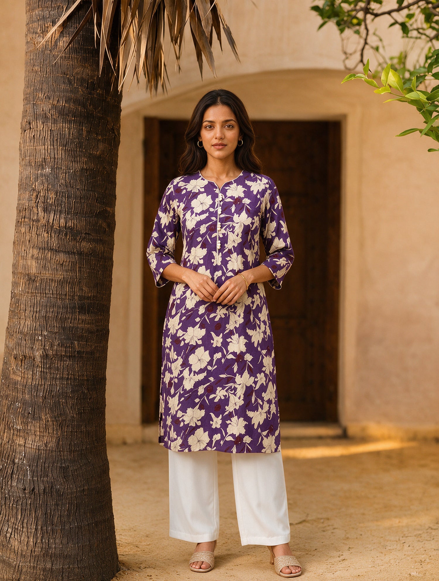 Buy Cotton Printed Straight Knee Length Kurta-Purple