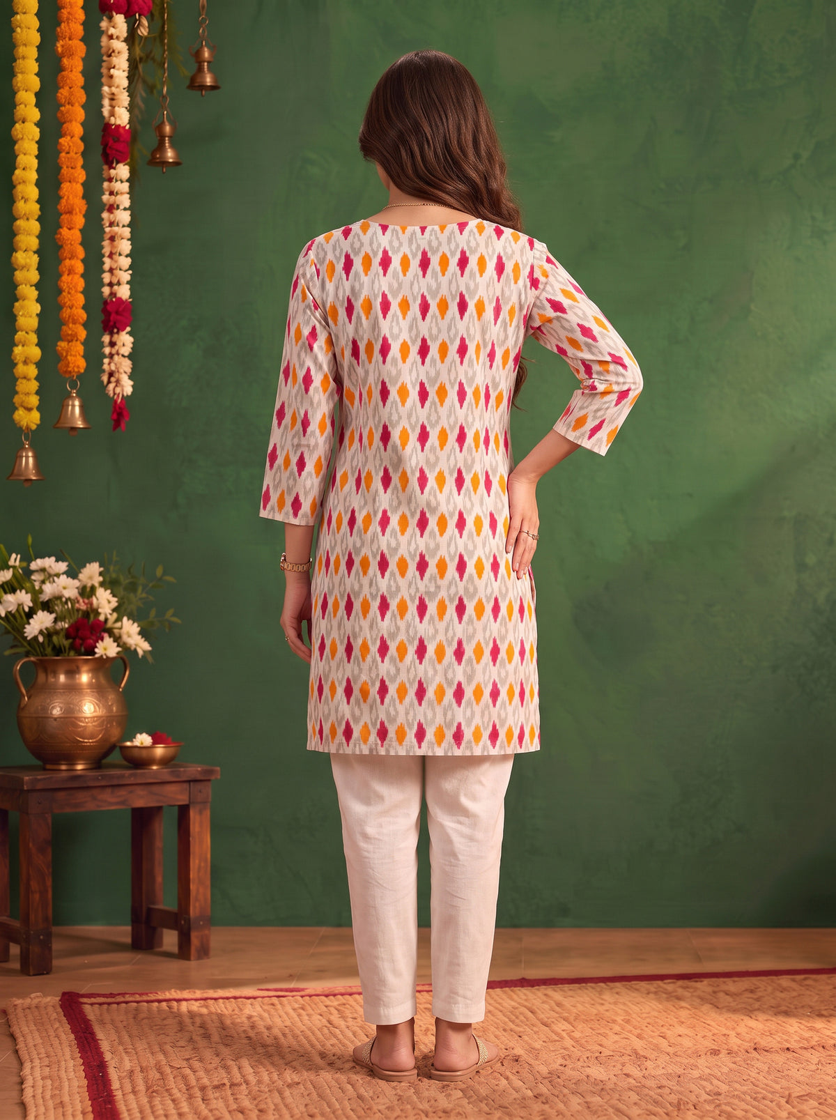 Buy Rayon Printed Straight Knee Length Kurta-Off White