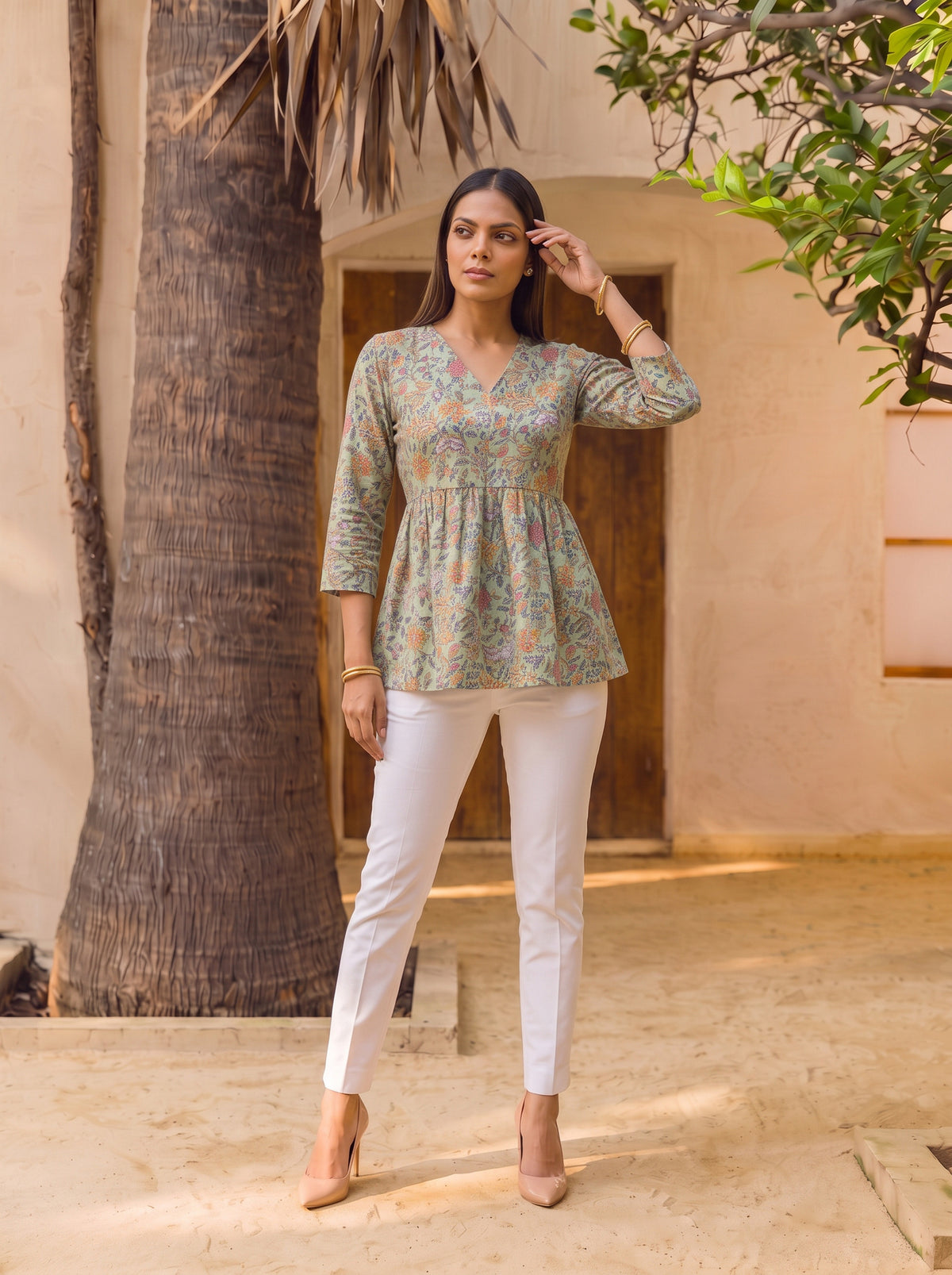 Cotton Printed Peplum Short Length Short Kurta