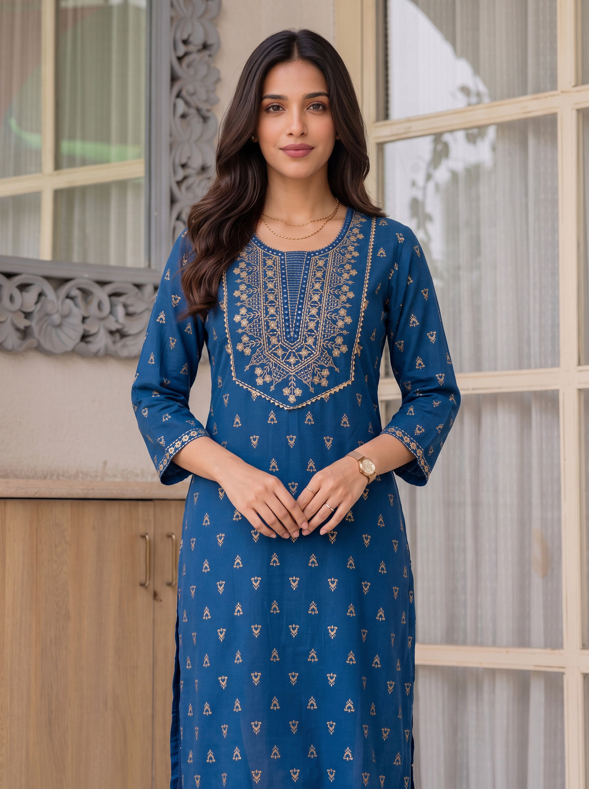 Viscose Embroidered Straight Calf Length Kurta