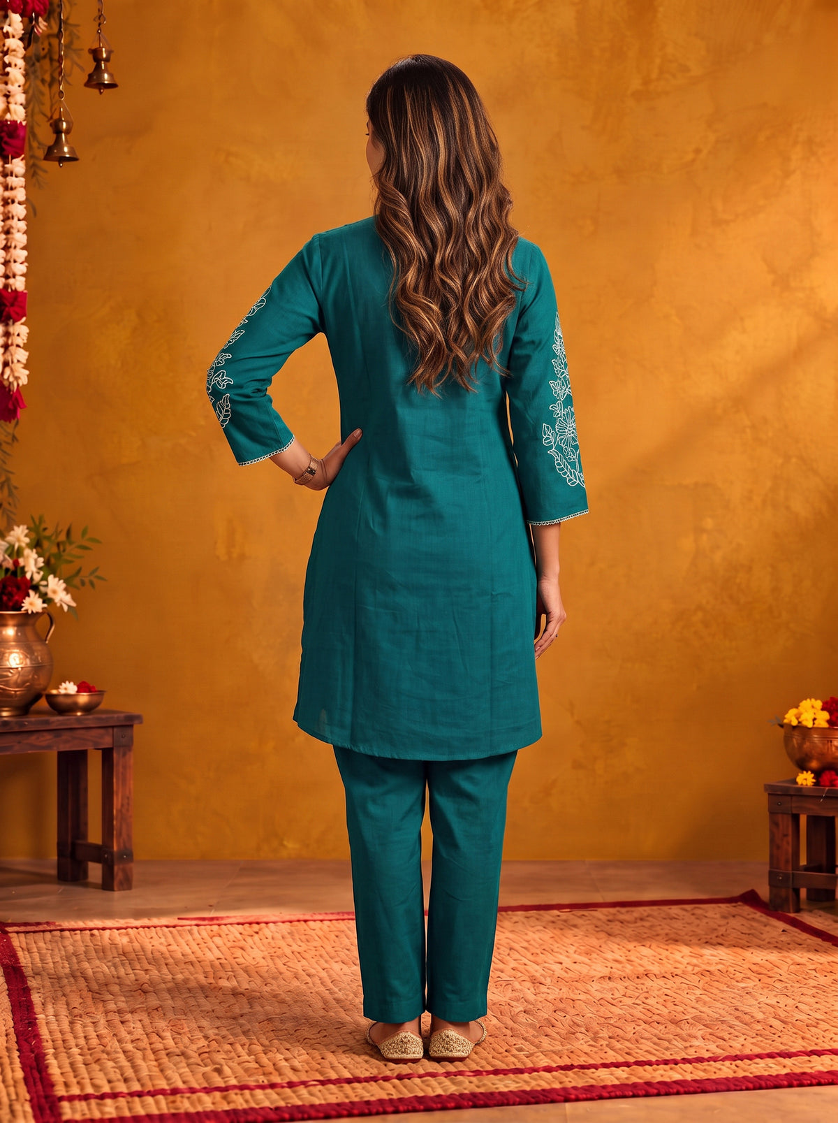 Viscose Embroidered Straight Thigh Length Kurta With Pant