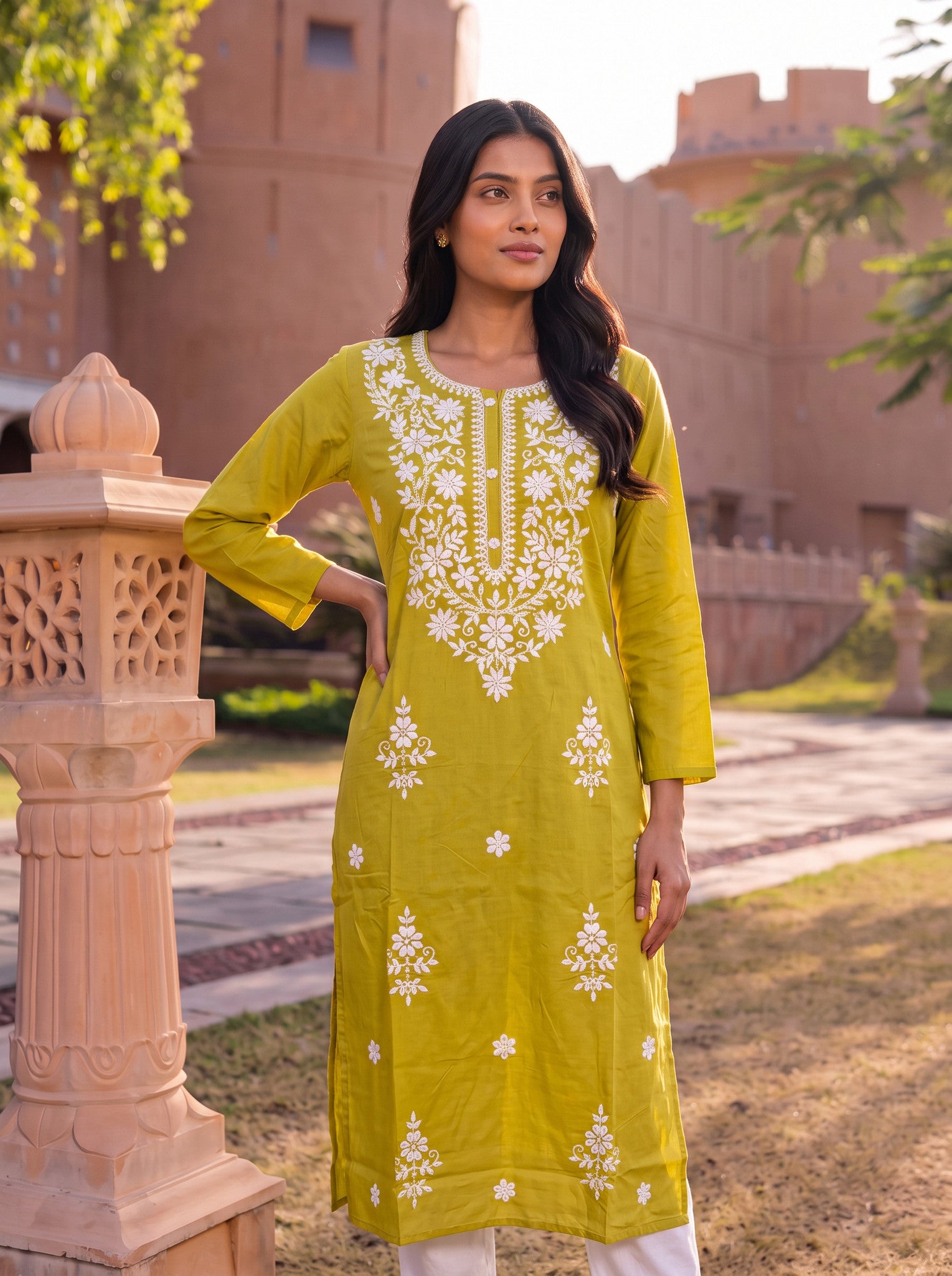 Cotton Embroidered Straight Calf Length Kurta
