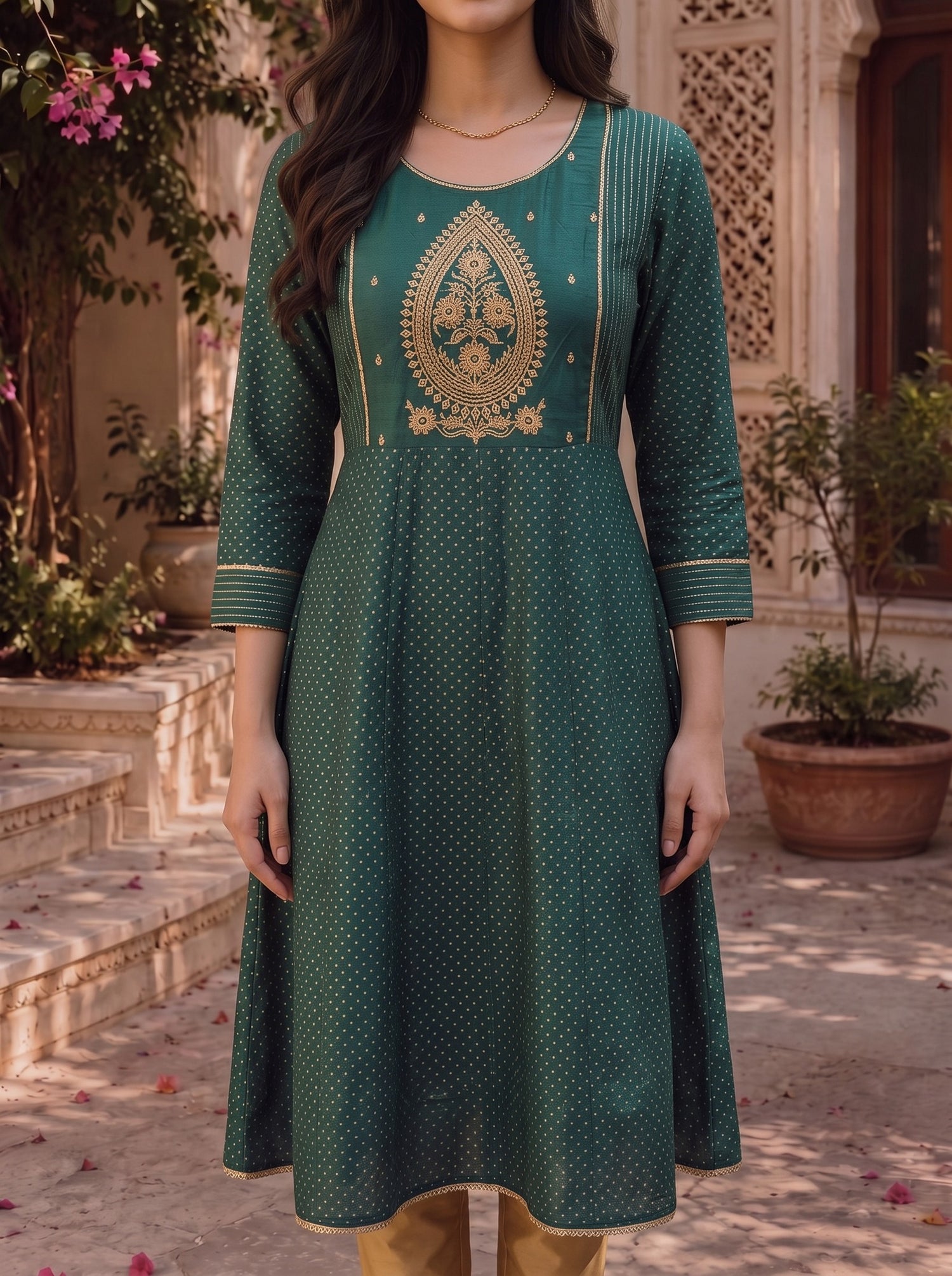 Buy Viscose Embroidered Straight Calf Length Kurta-Teal