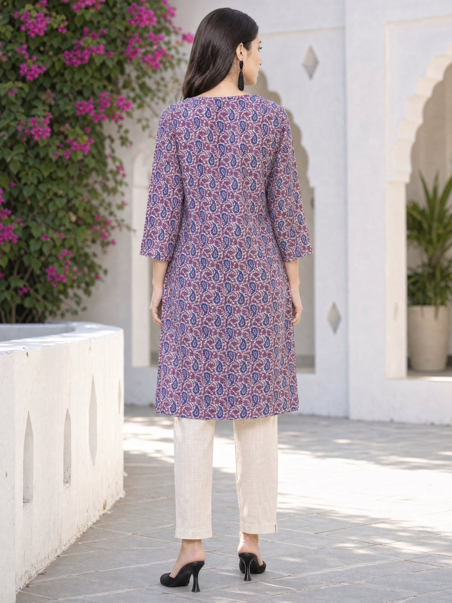 Buy Cotton Printed Straight Knee Length Kurta-Purple