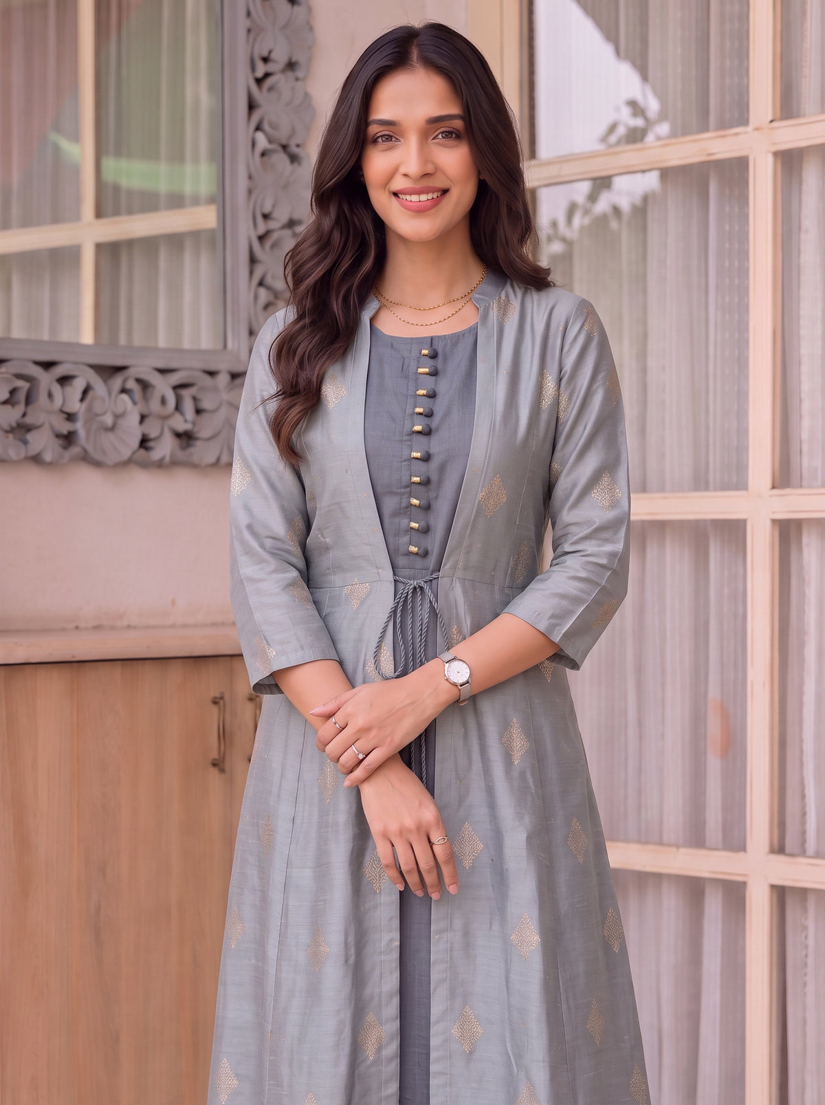 Buy Viscose Printed Flared Calf Length Kurta-Blue