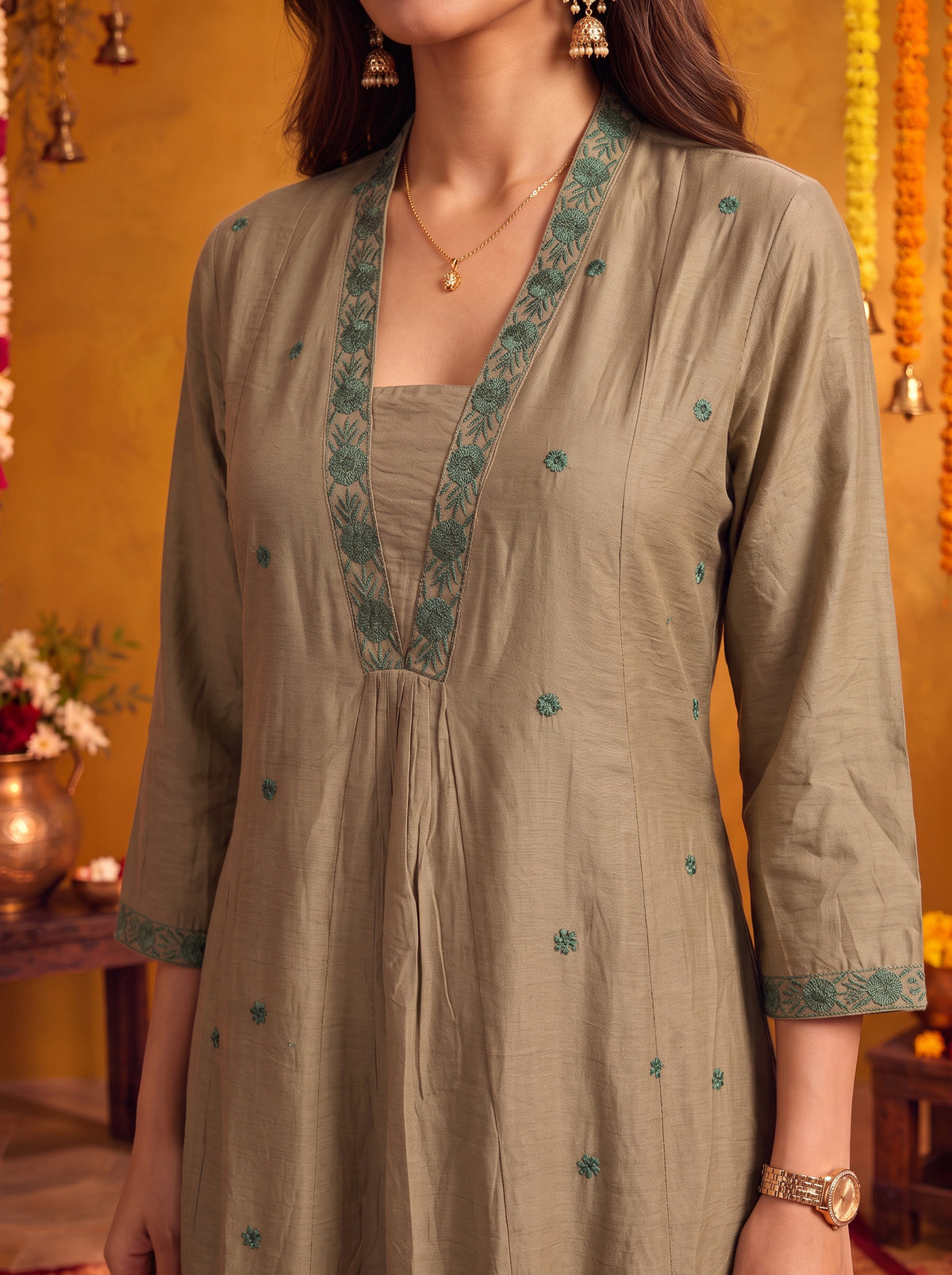 Viscose Embroidered Flared Calf Length Kurta