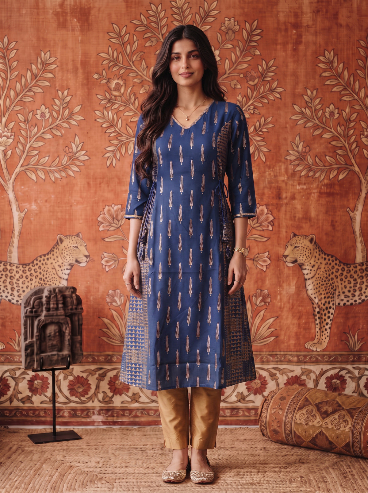 Rayon Printed A-Line Calf Length Kurta