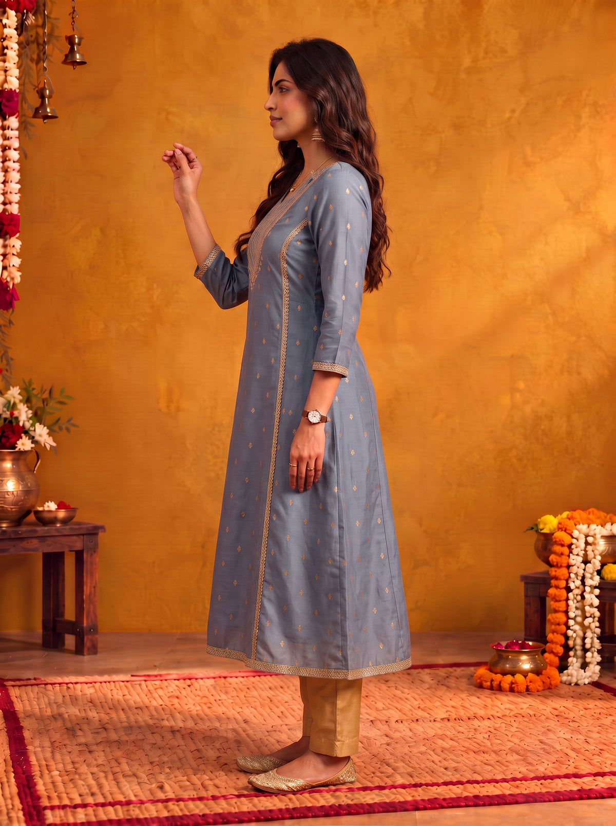 Viscose Embroidered A-Line Calf Length Kurta
