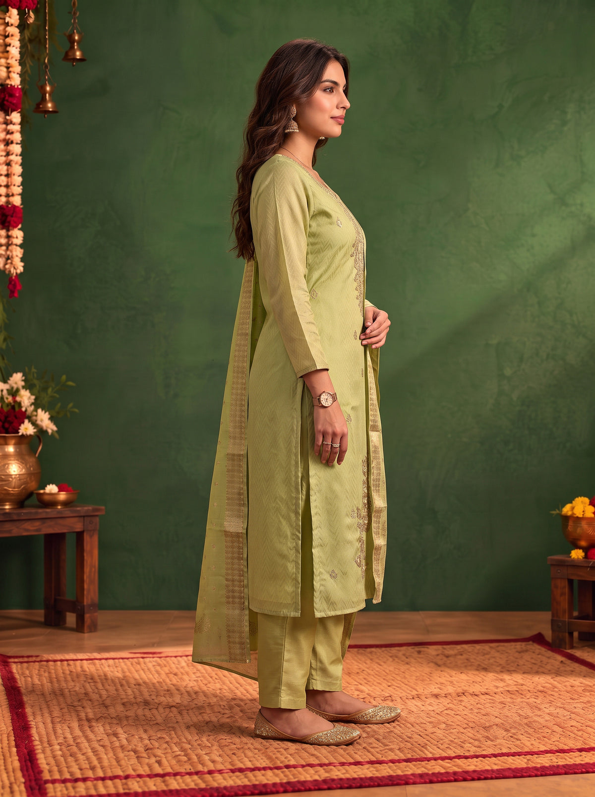 Viscose Embroidered Straight Calf Length Kurta With Pant and Dupatta