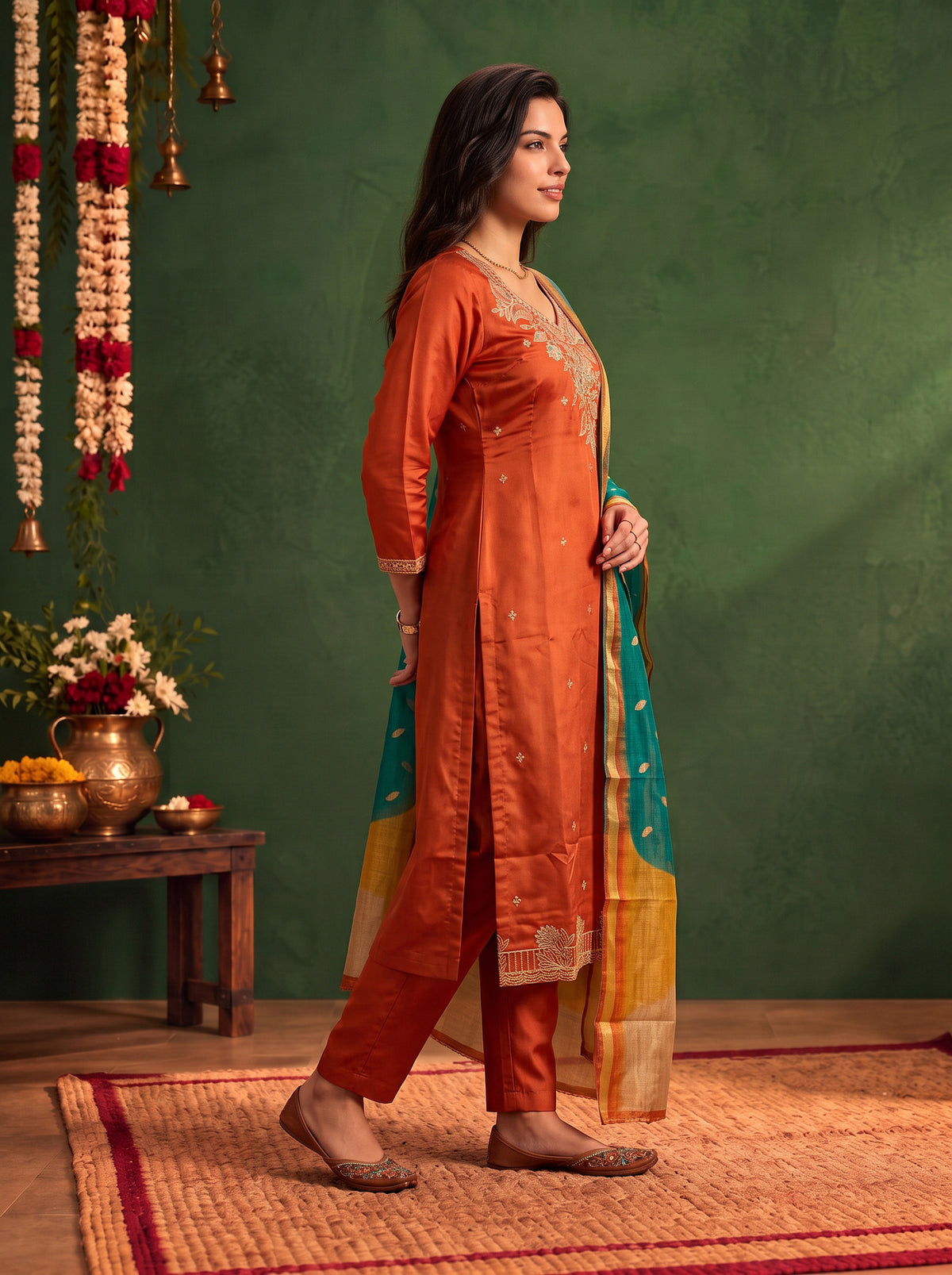 Viscose Embroidered Straight Calf Length Kurta With Pant and Dupatta