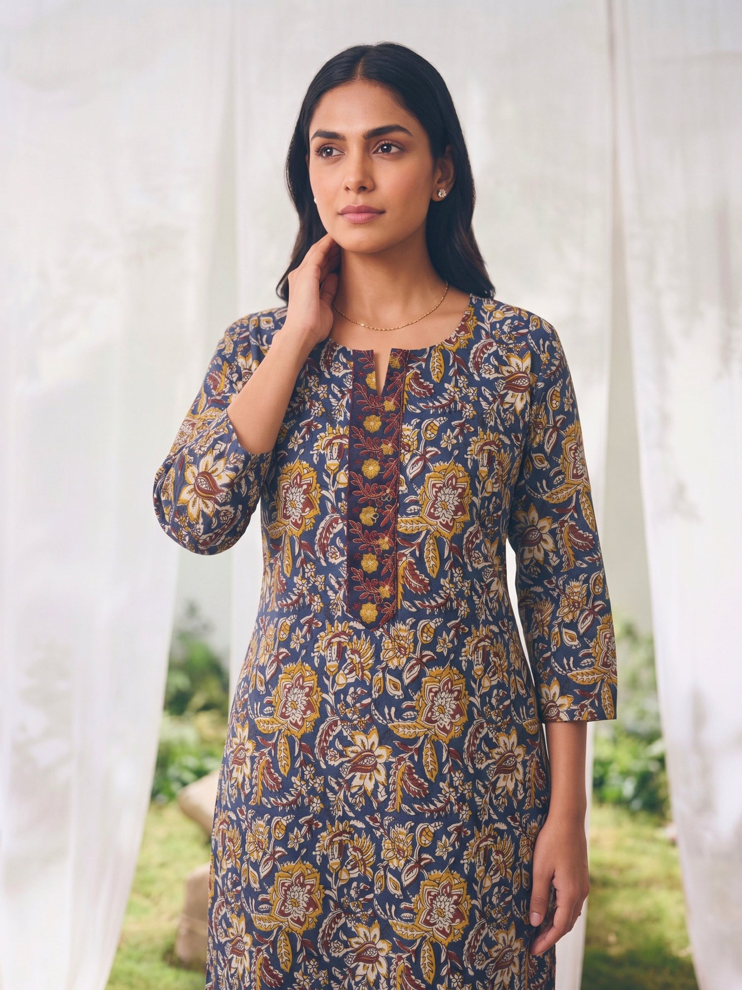 Buy Rayon Embroidered Straight Knee Length Kurta-Blue