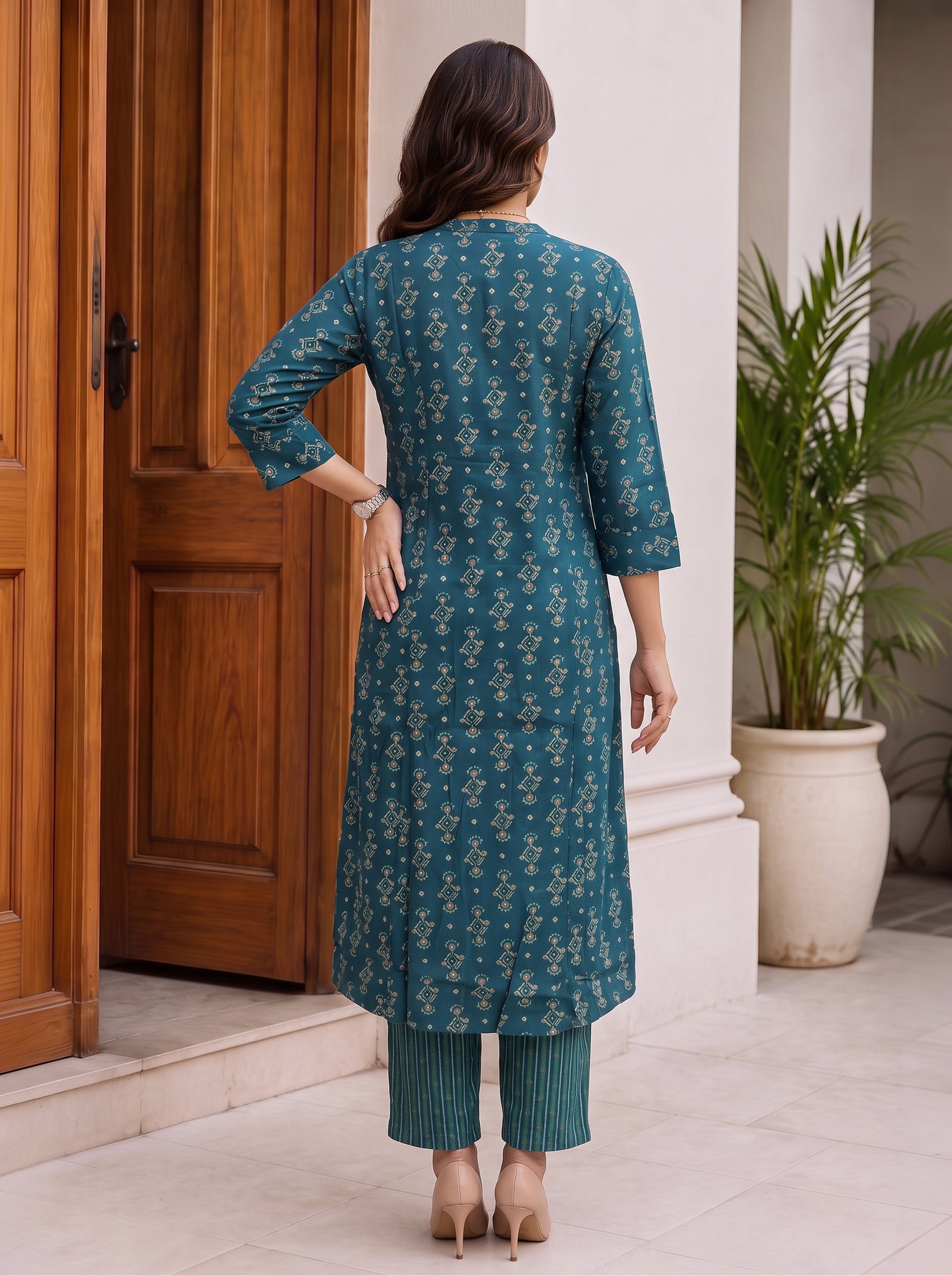 Viscose Printed A-Line Calf Length Kurta With Pant