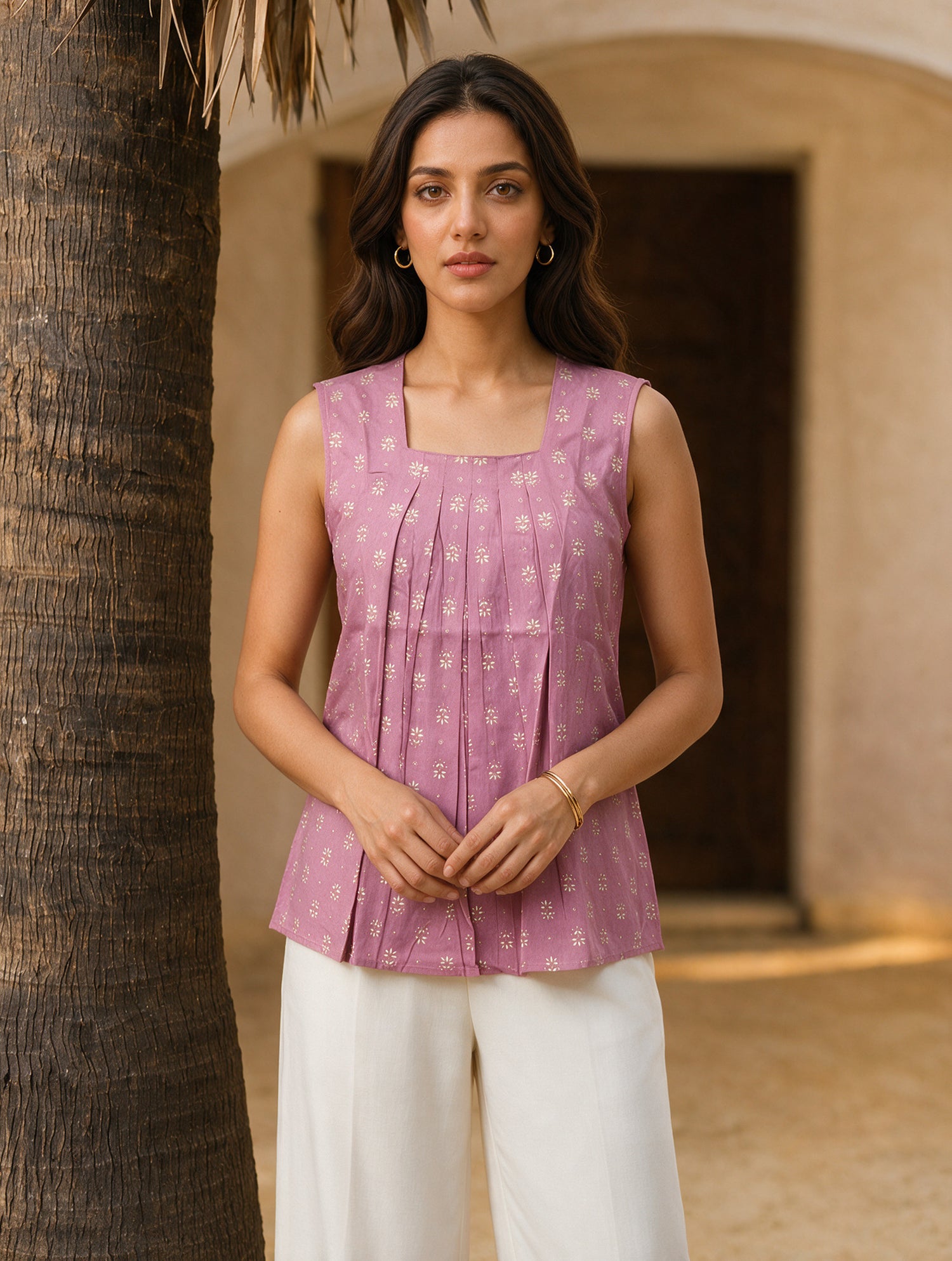 Buy Rayon Printed A-Line Short Length Short Kurta-Mauve