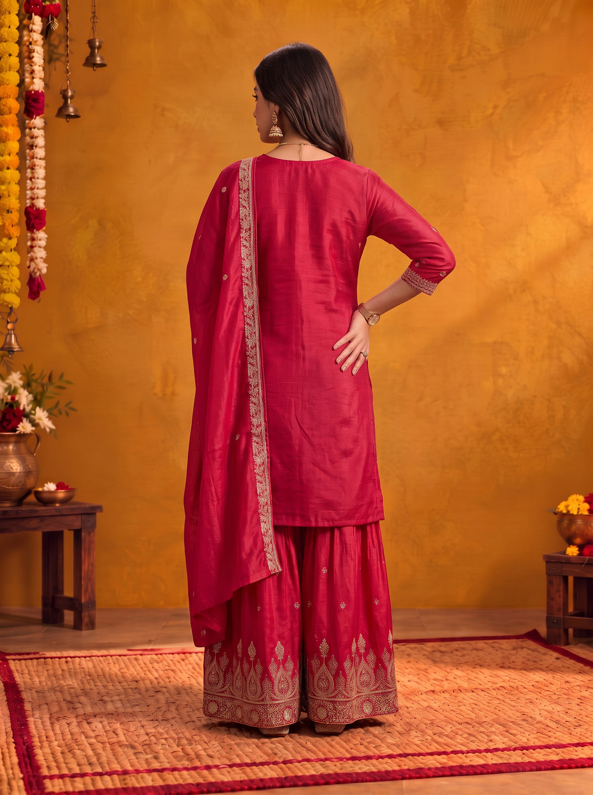 Viscose Embroidered Straight Knee Length Kurta With Pant and Dupatta