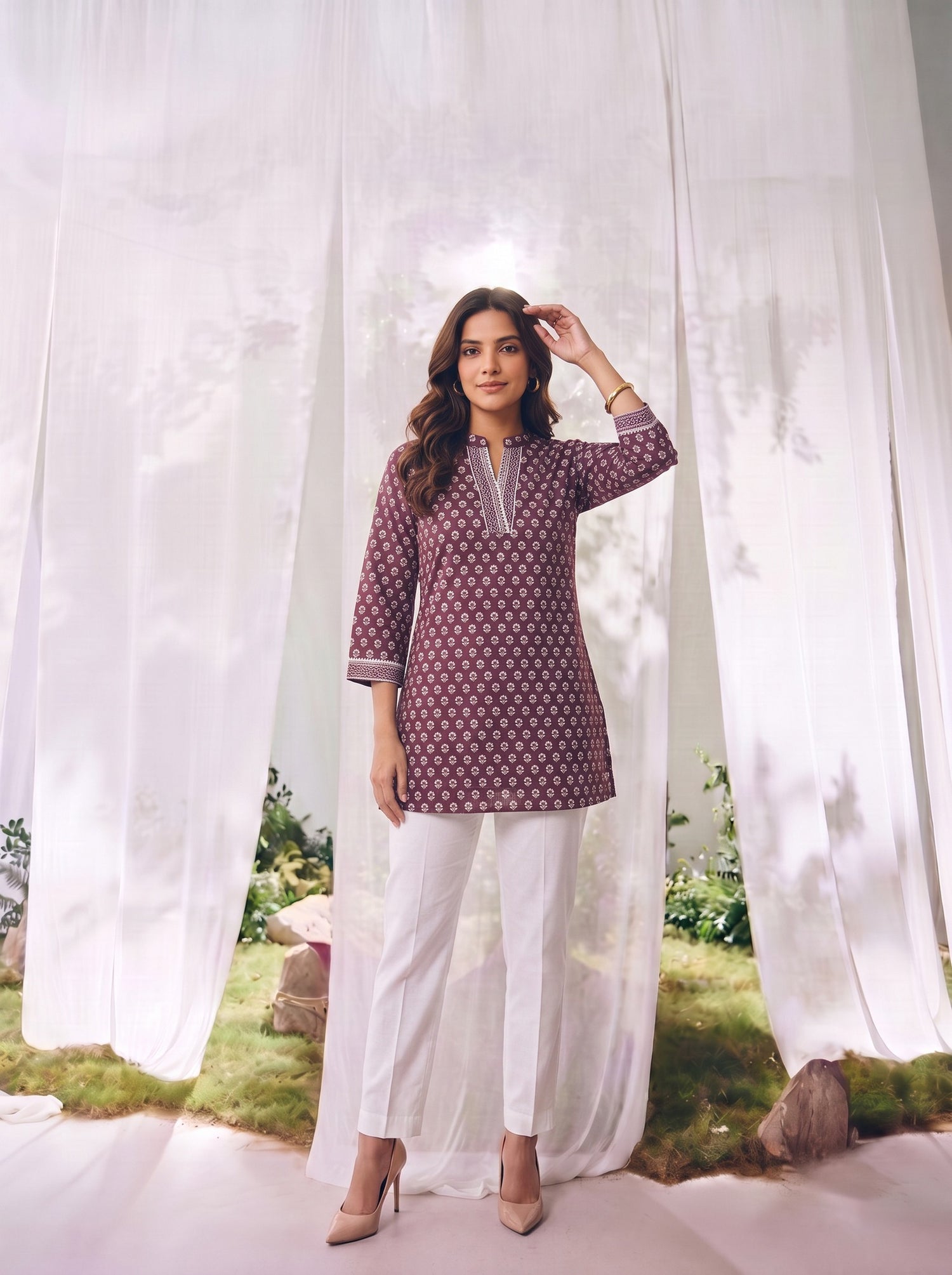 Buy Rayon Printed Straight Short Length Short Kurta-Brown
