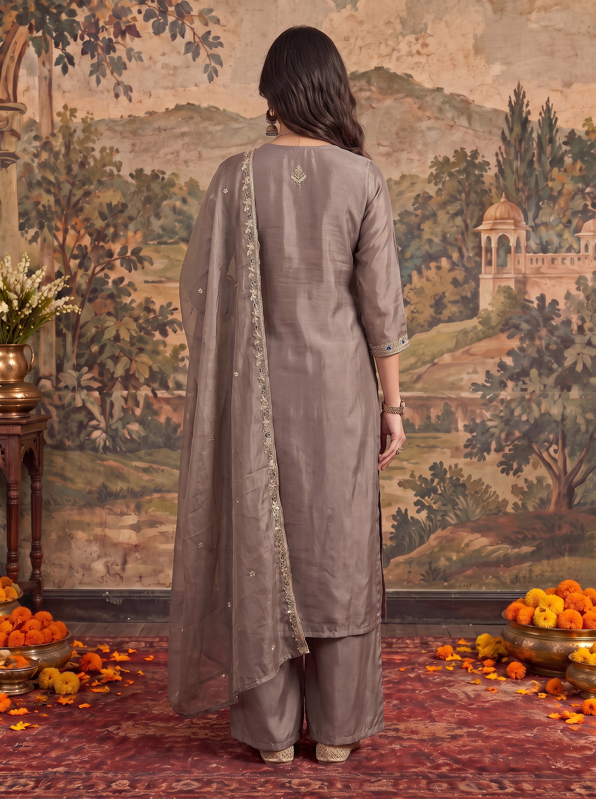 Viscose Embroidered Straight Calf Length Kurta With Pant and Dupatta