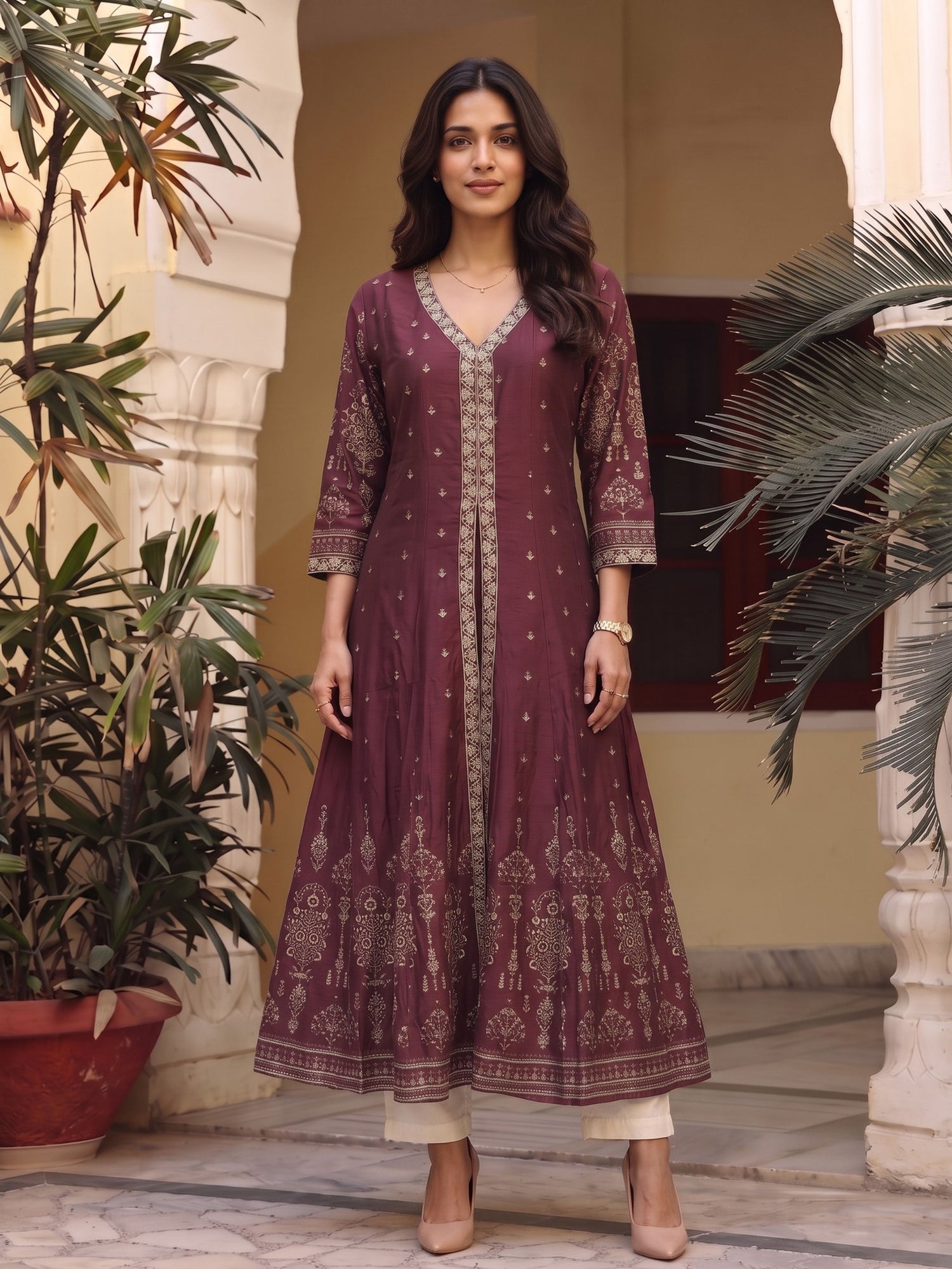 Buy Viscose Embroidered Straight Calf Length Kurta-Maroon