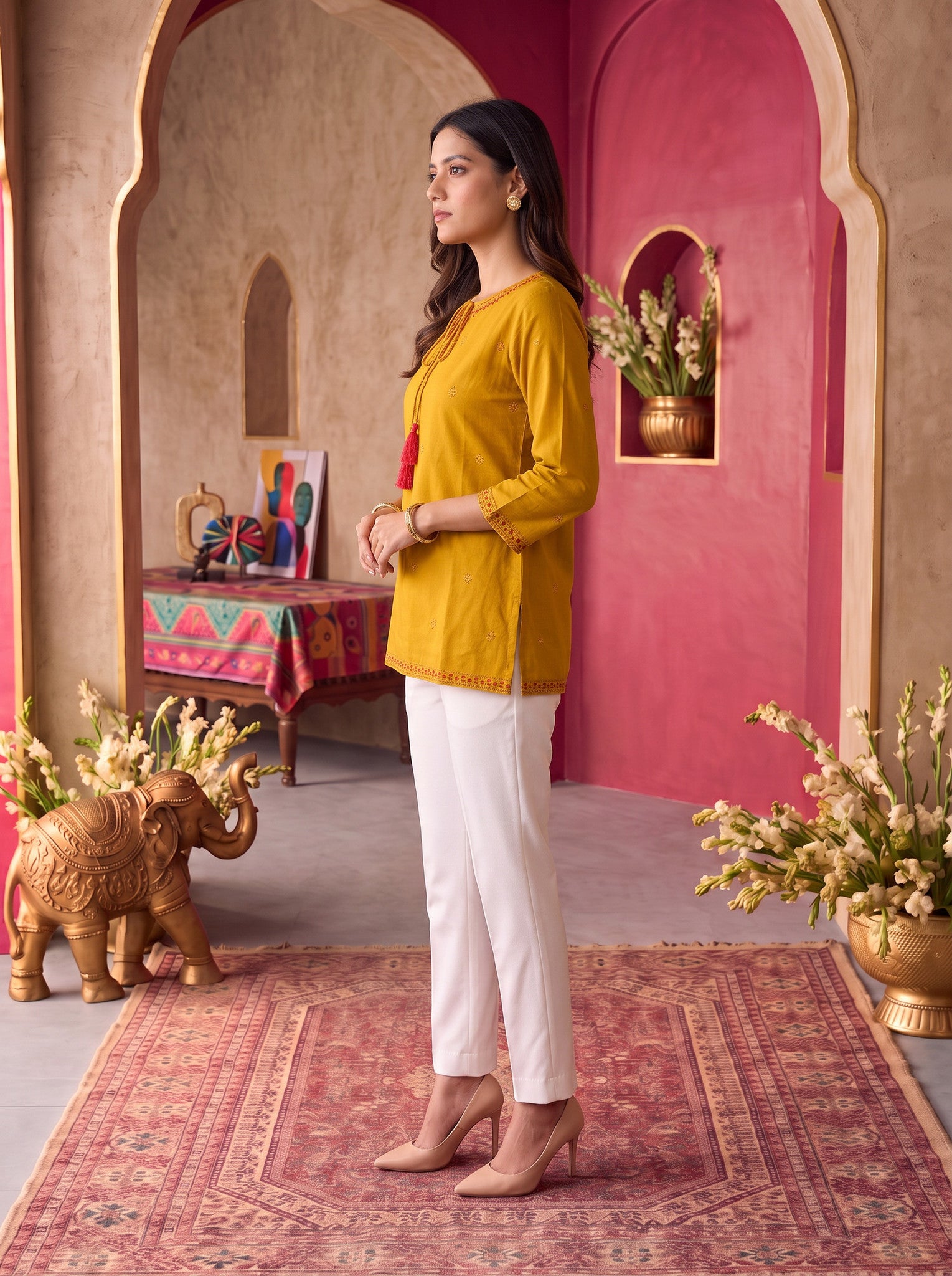 Rayon Embroidered Straight Short Length Short Kurta