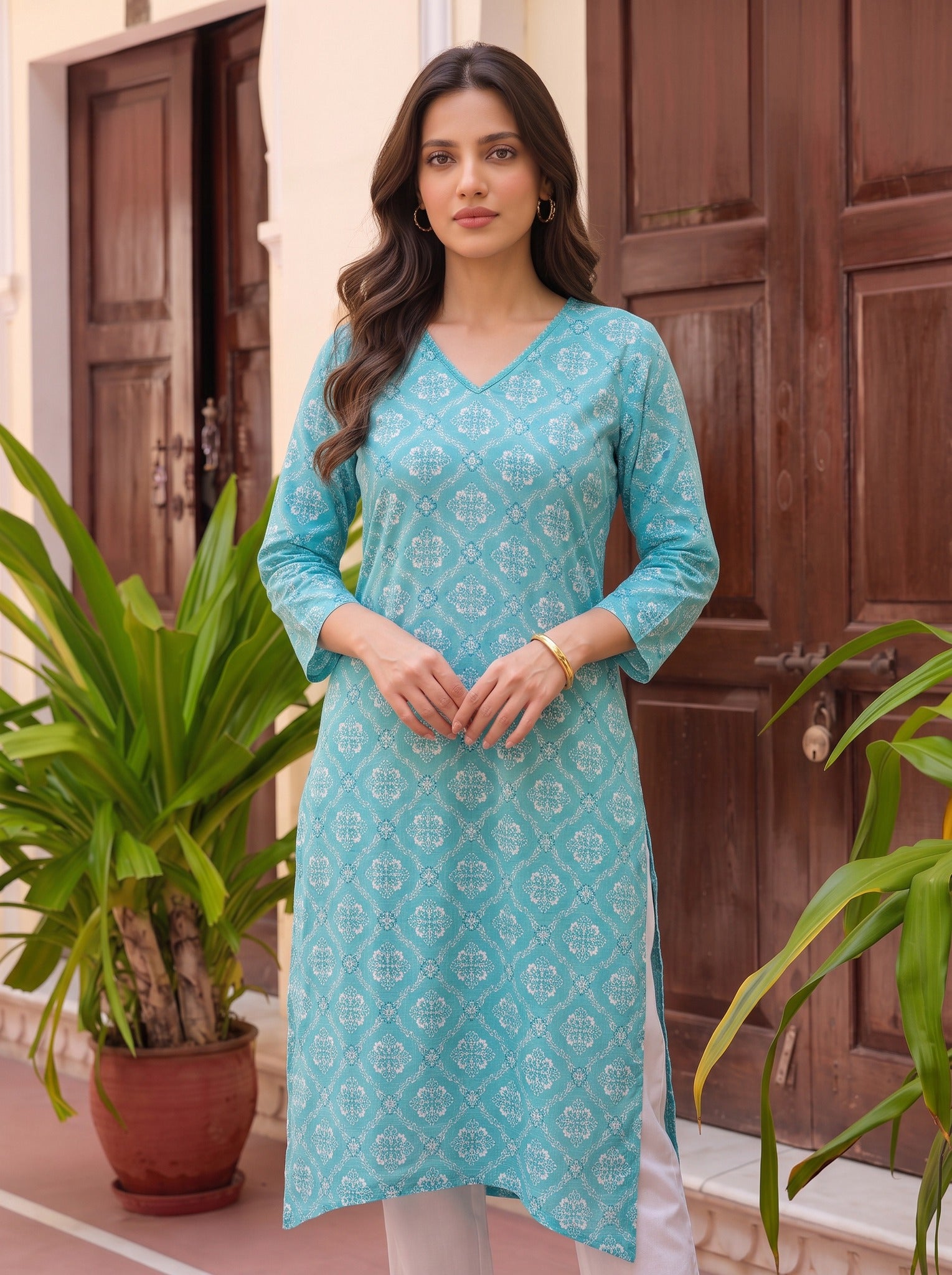 Cotton Printed Straight Knee Length Kurta