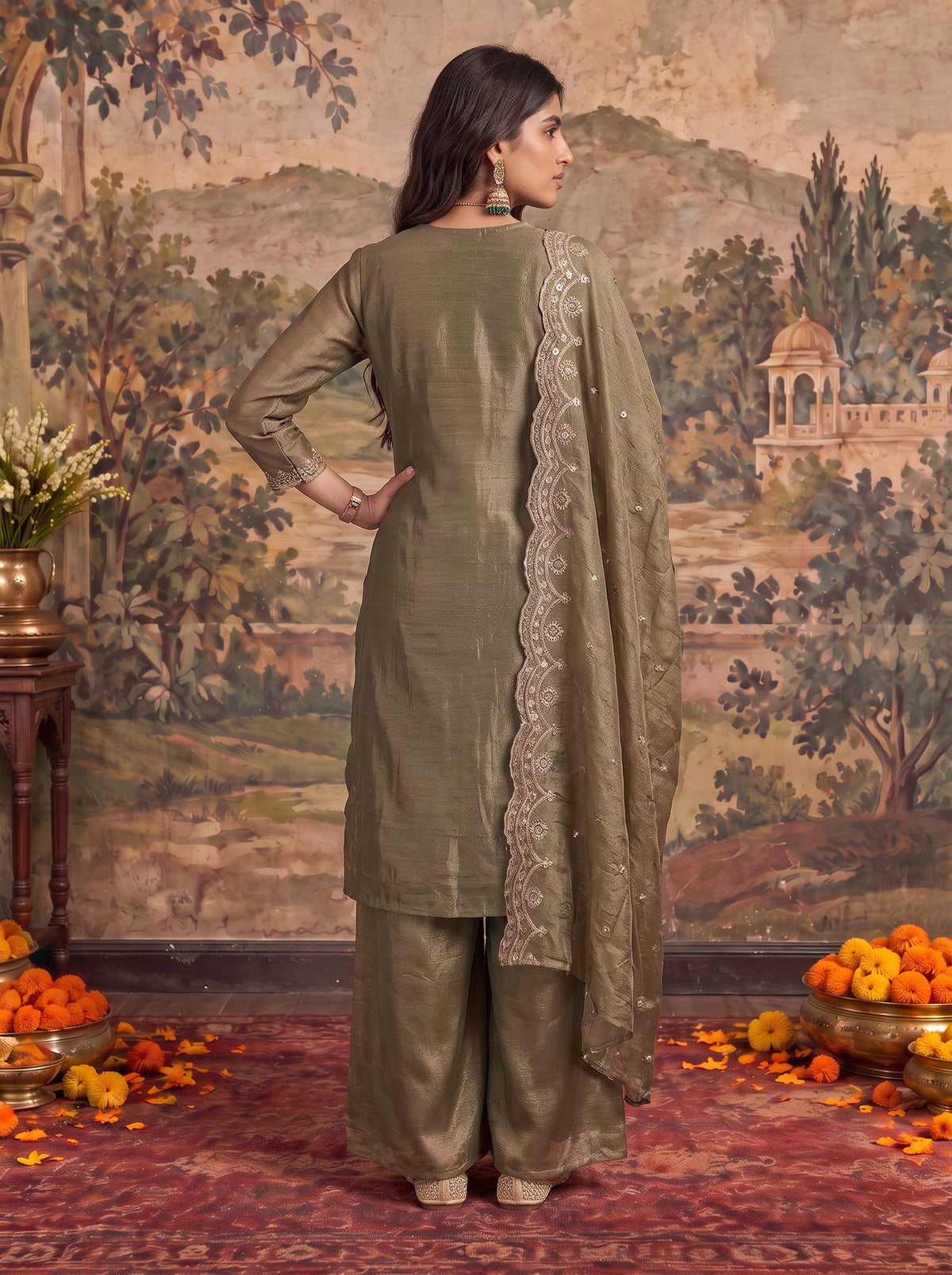 Viscose Embroidered Straight Knee Length Kurta With Pant and Dupatta