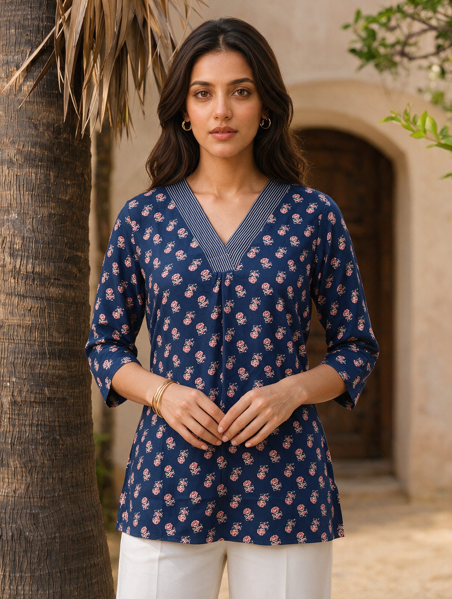 Buy Rayon Printed Straight Short Length Short Kurta-Blue