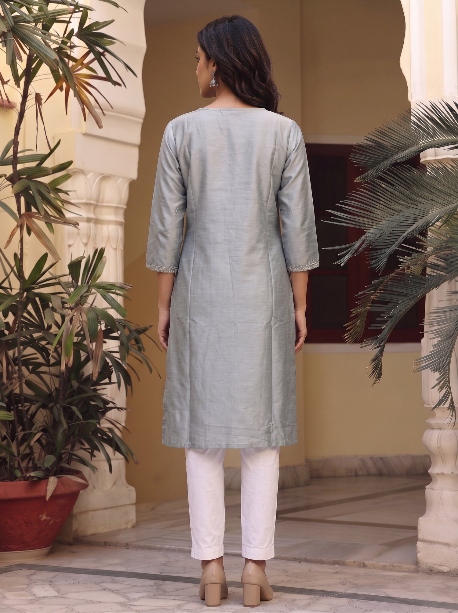 Buy Viscose Printed Straight Knee Length Kurta-Grey