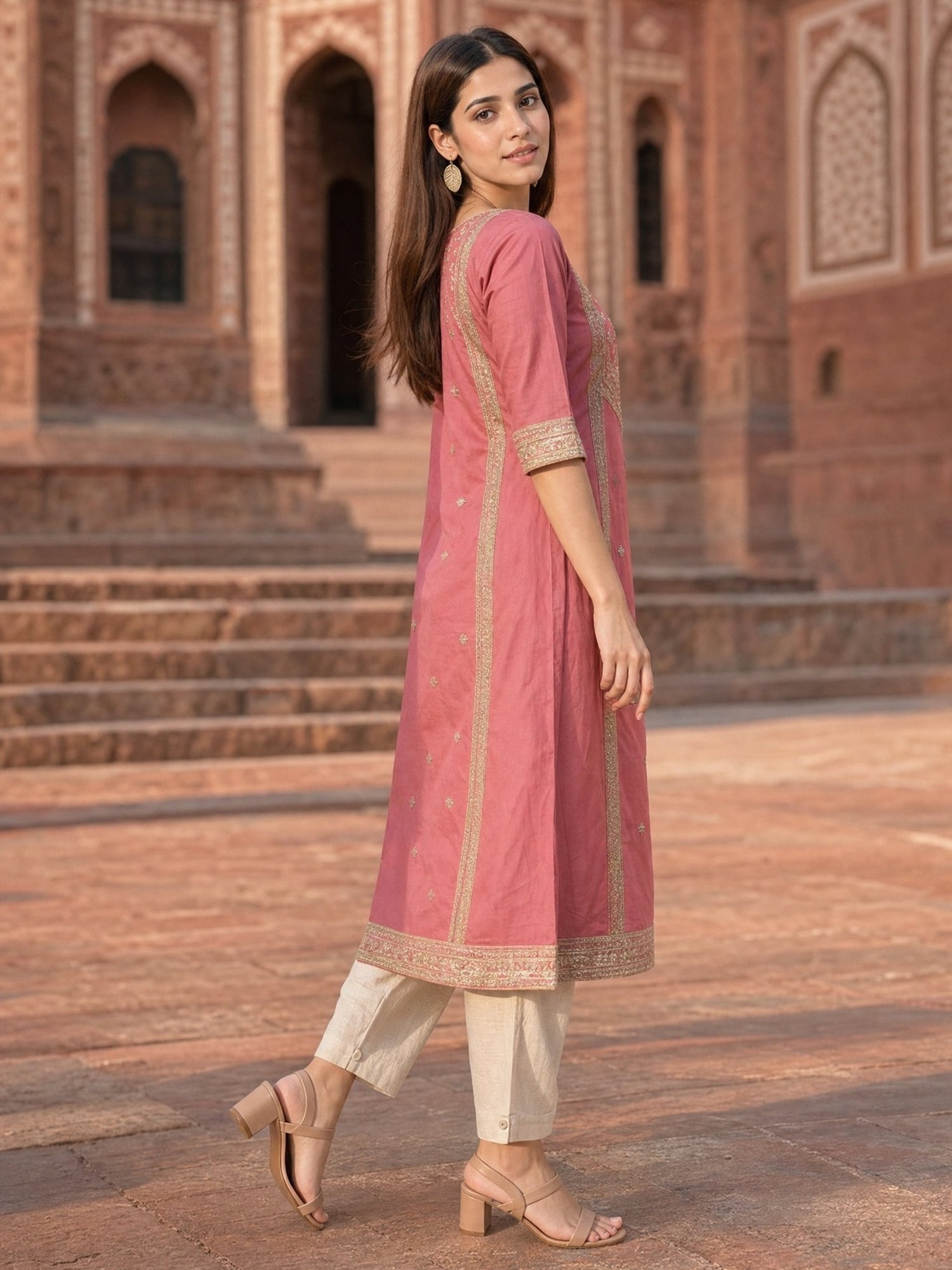 Rayon Embroidered Flared Calf Length Kurta