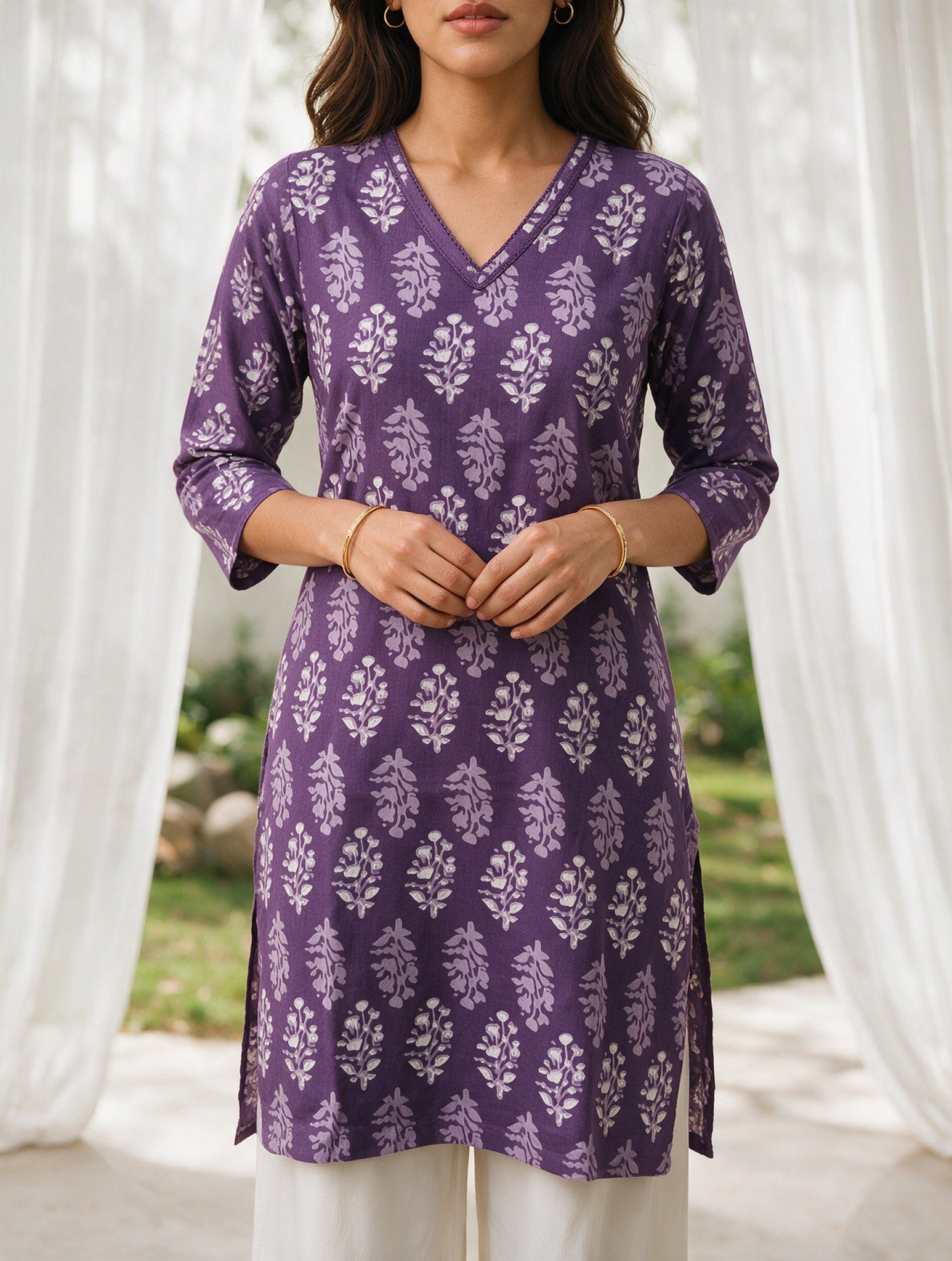 Rayon Printed Straight Knee Length Kurta