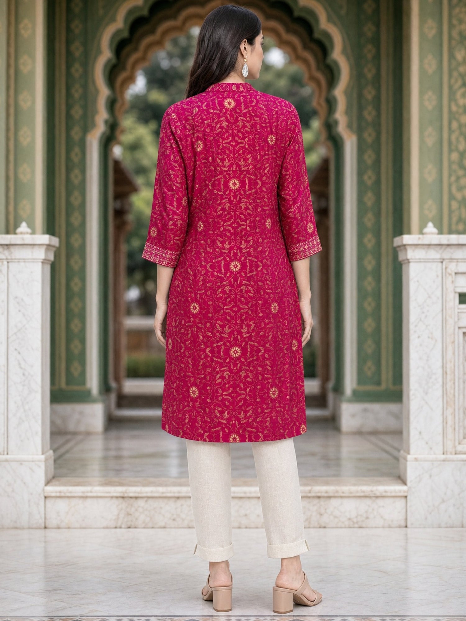 Buy Rayon Printed Straight Knee Length Kurta-Red