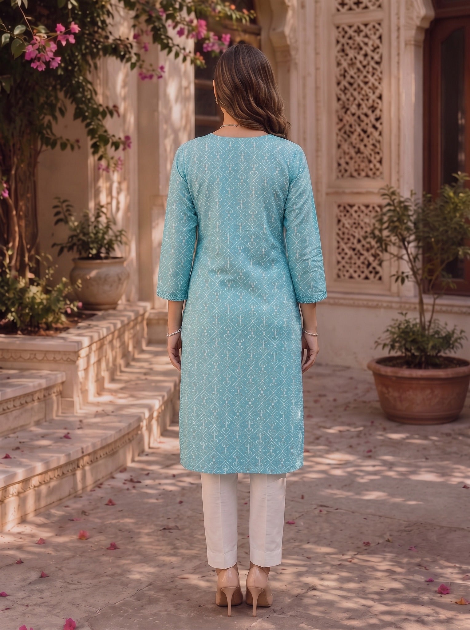Cotton Embroidered Straight Knee Length Kurta