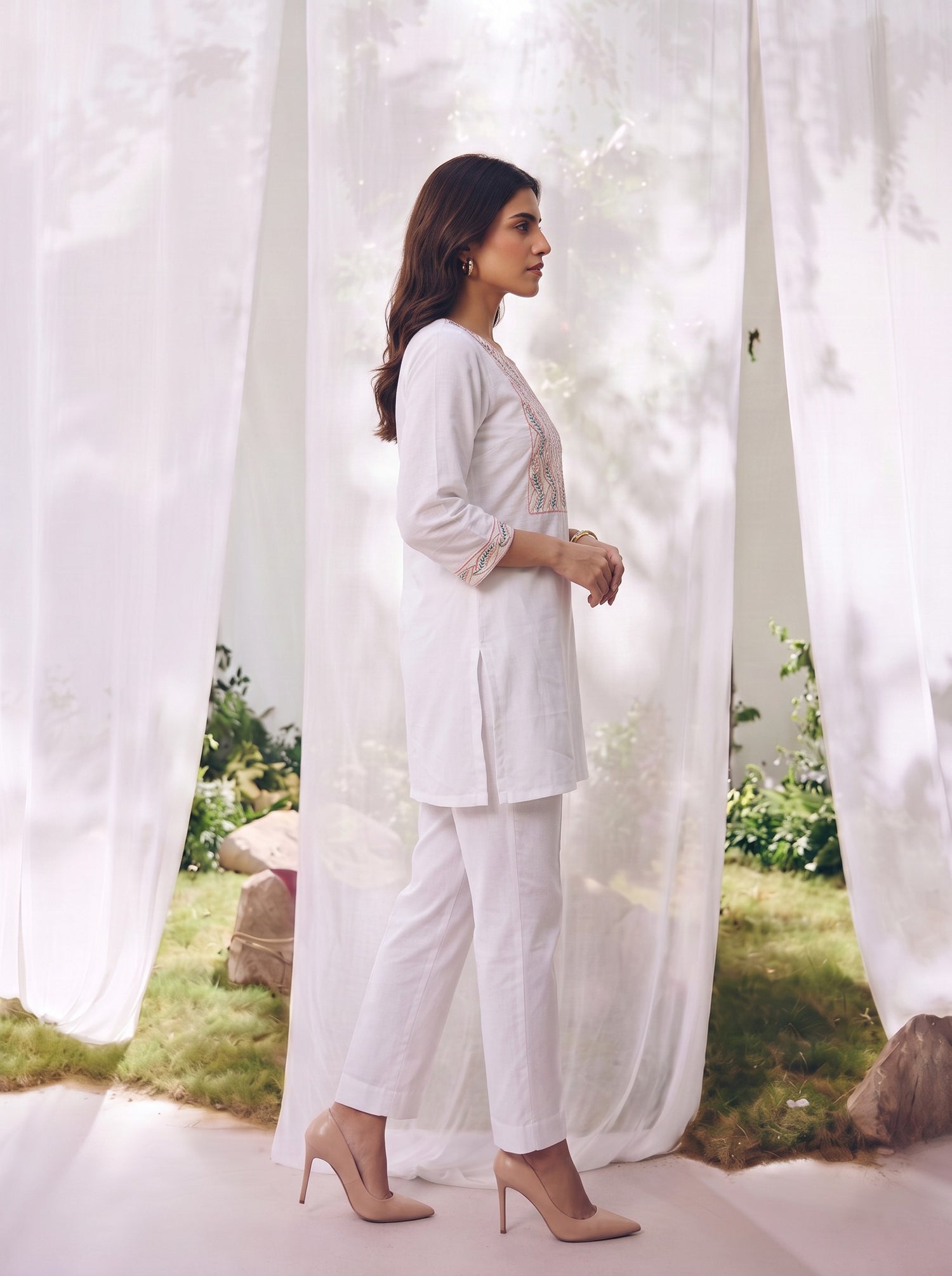 Buy Rayon Embroidered Straight Short Length Short Kurta-Off White